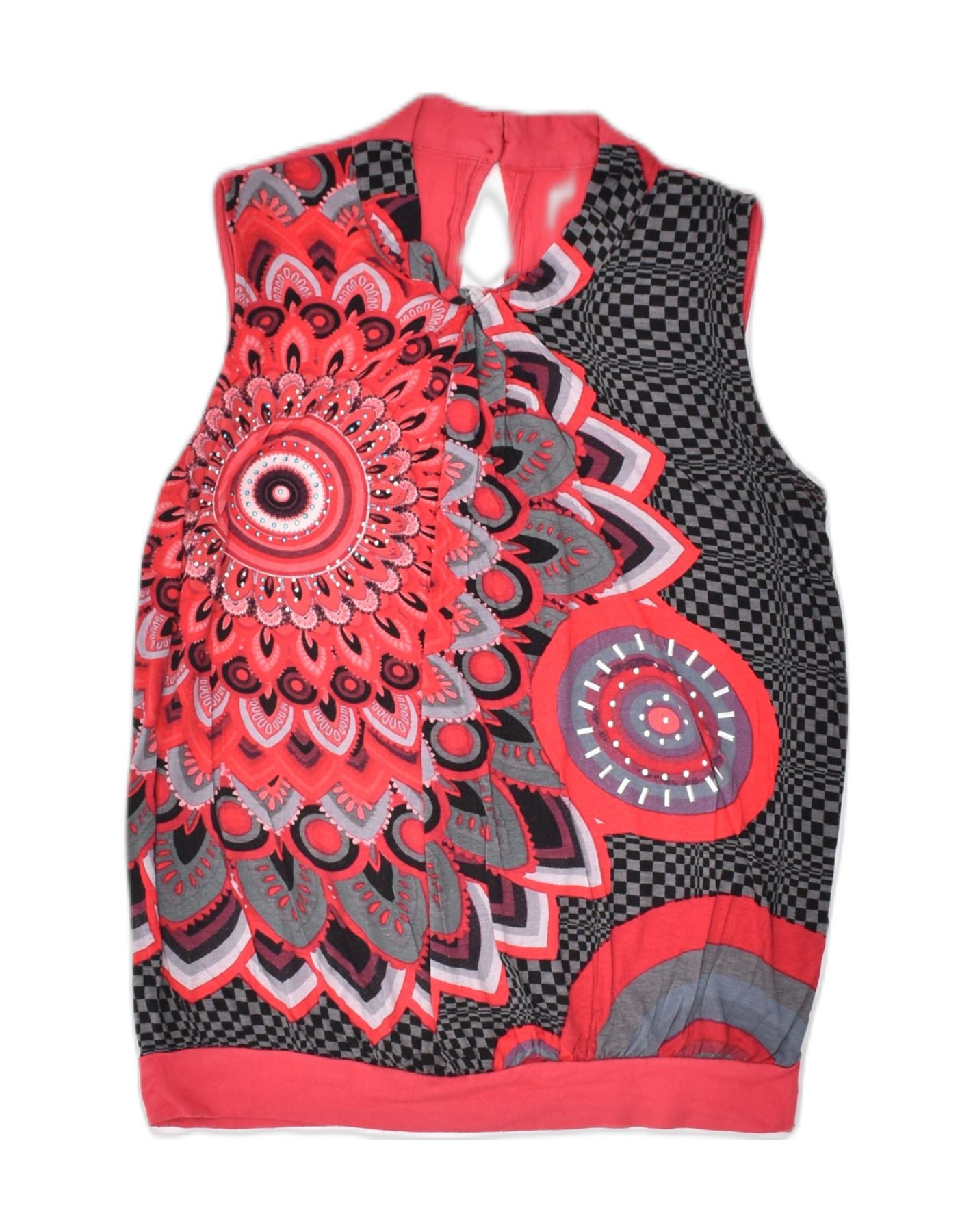 image of DESIGUAL Womens Sleeveless Graphic Blouse Top UK 12 Medium Red Geometric