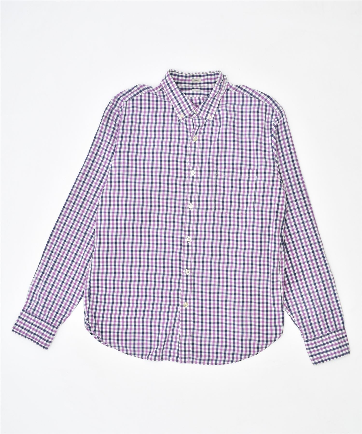 image of J. CREW Mens Slim Fit Shirt Large Purple Check Cotton