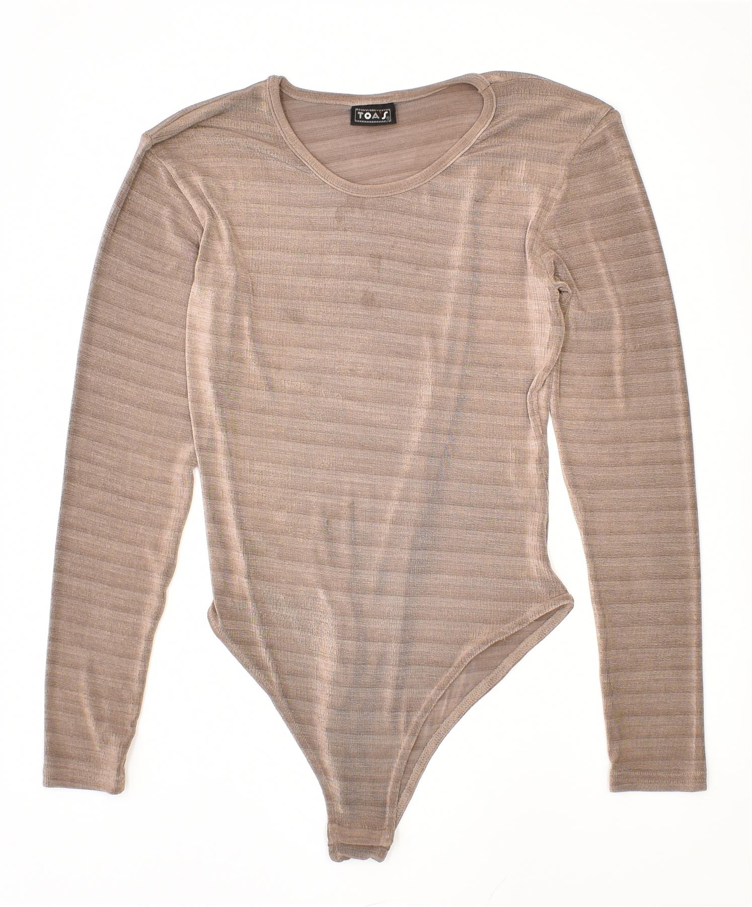 image of TOA'S Womens Bodysuit UK 12 Medium Brown Acetate Vintage