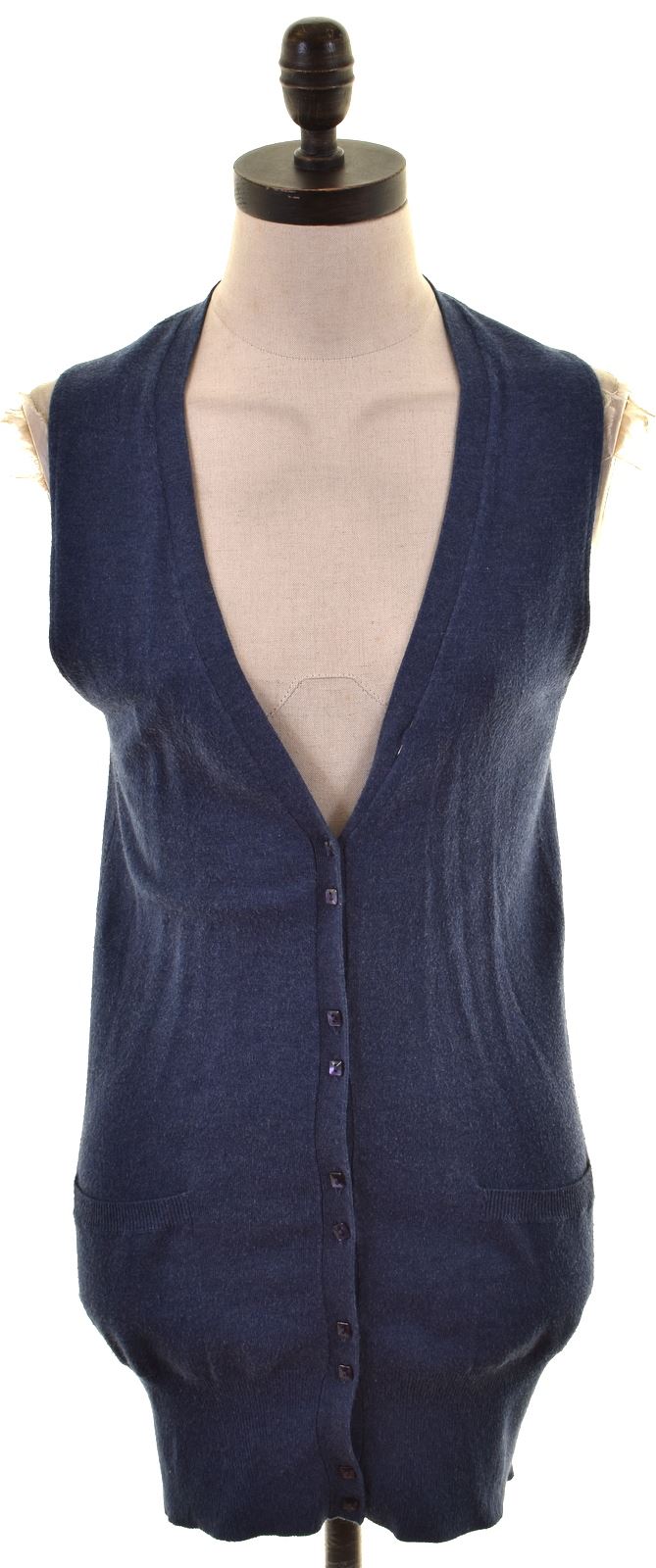 image of TEZENIS Womens Sleeveless Cardigan Sweater UK 10 Small Blue Vintage