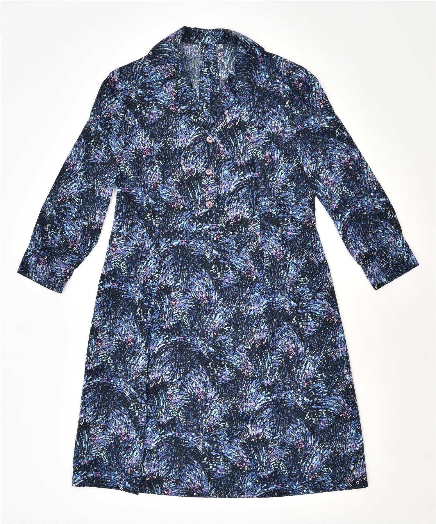 image of VINTAGE Womens Basic Dress UK 12 Medium Navy Blue Spotted