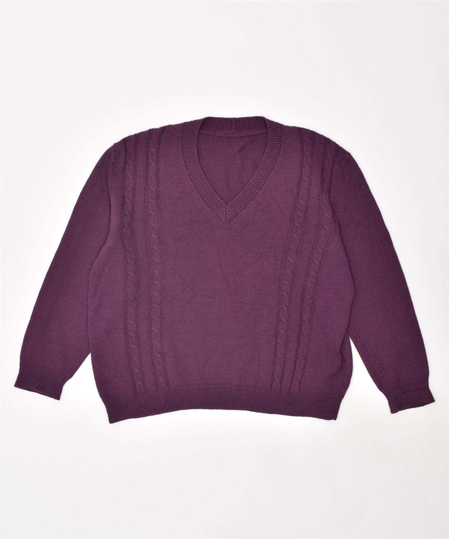 Image of VINTAGE Mens V-Neck Jumper Sweater Large Purple