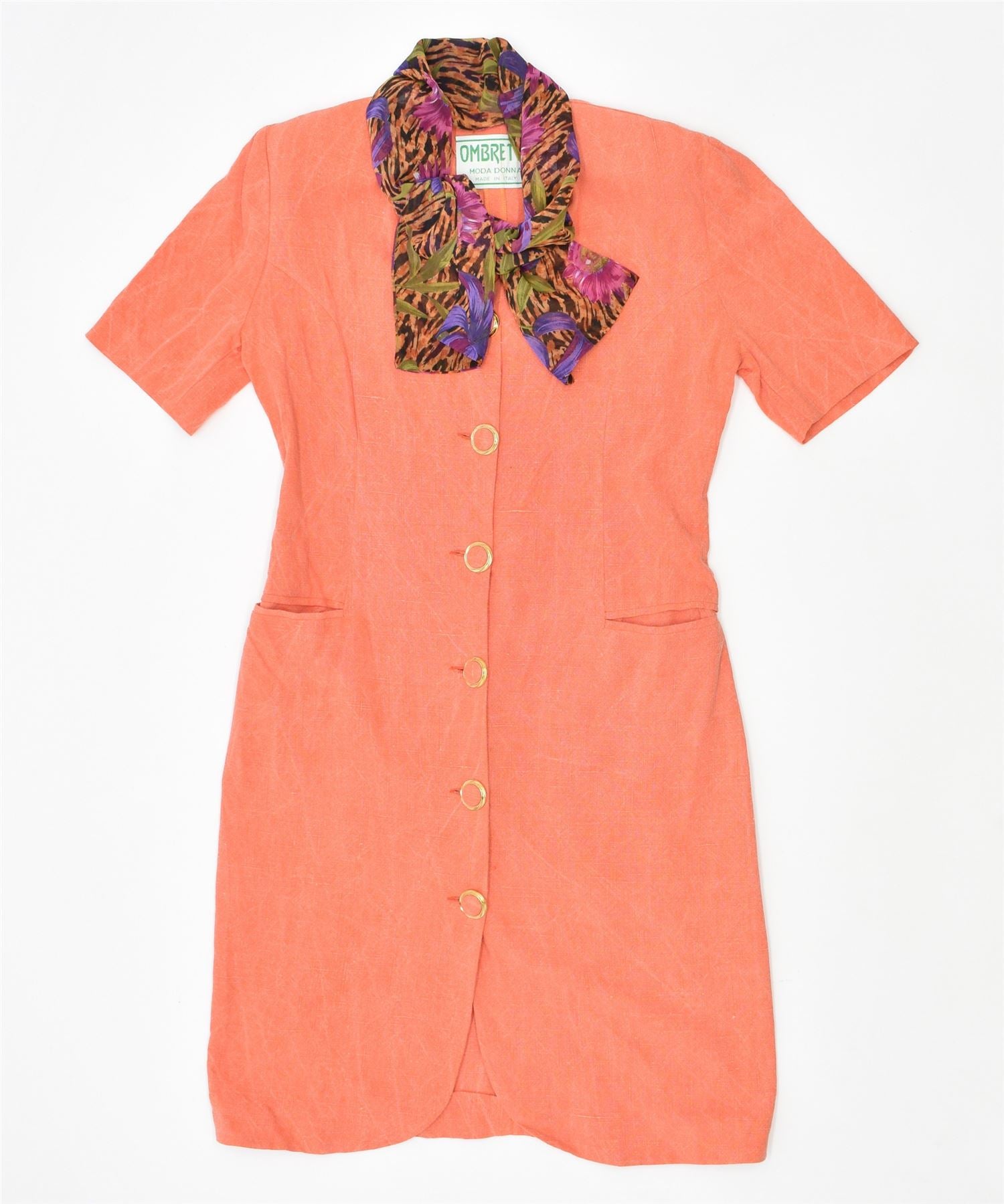 Image of OMBRETTA Womens Shirt Dress IT 42 Medium Orange Vintage