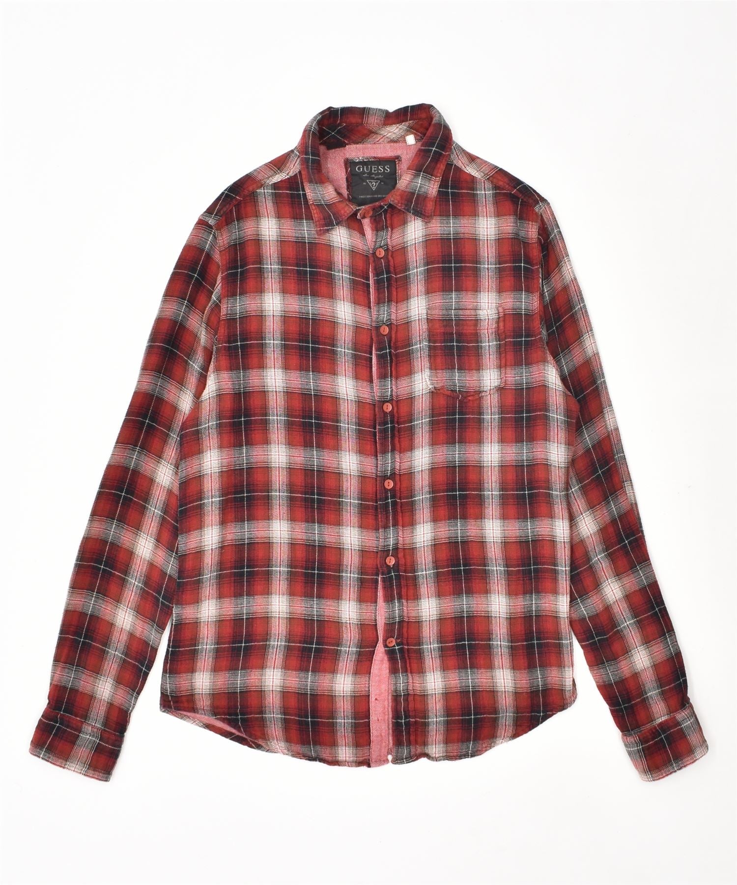 image of GUESS Mens Shirt Large Red Check Cotton