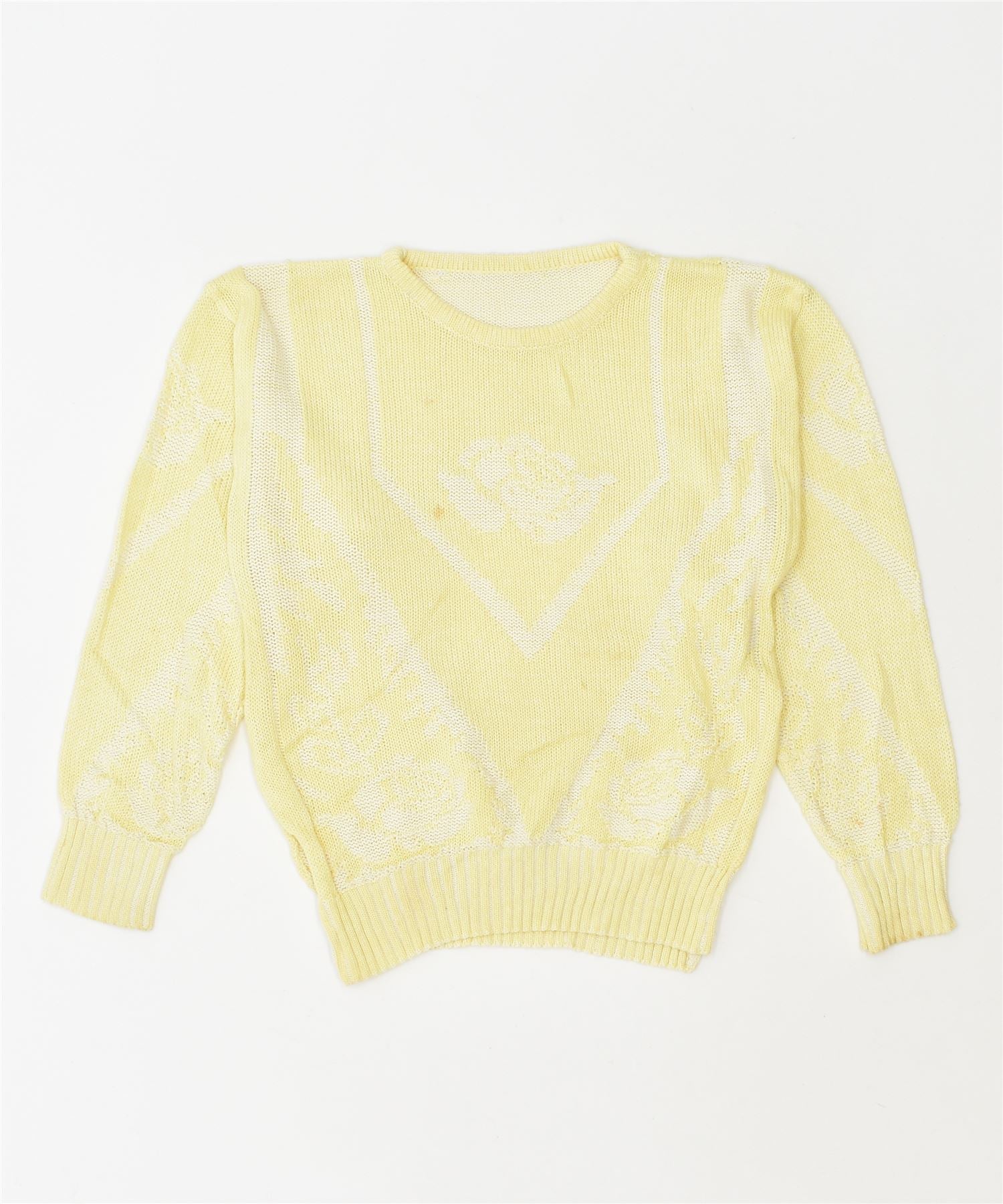 Image of VINTAGE Womens Crew Neck Jumper Sweater UK 14 Large Yellow Flower