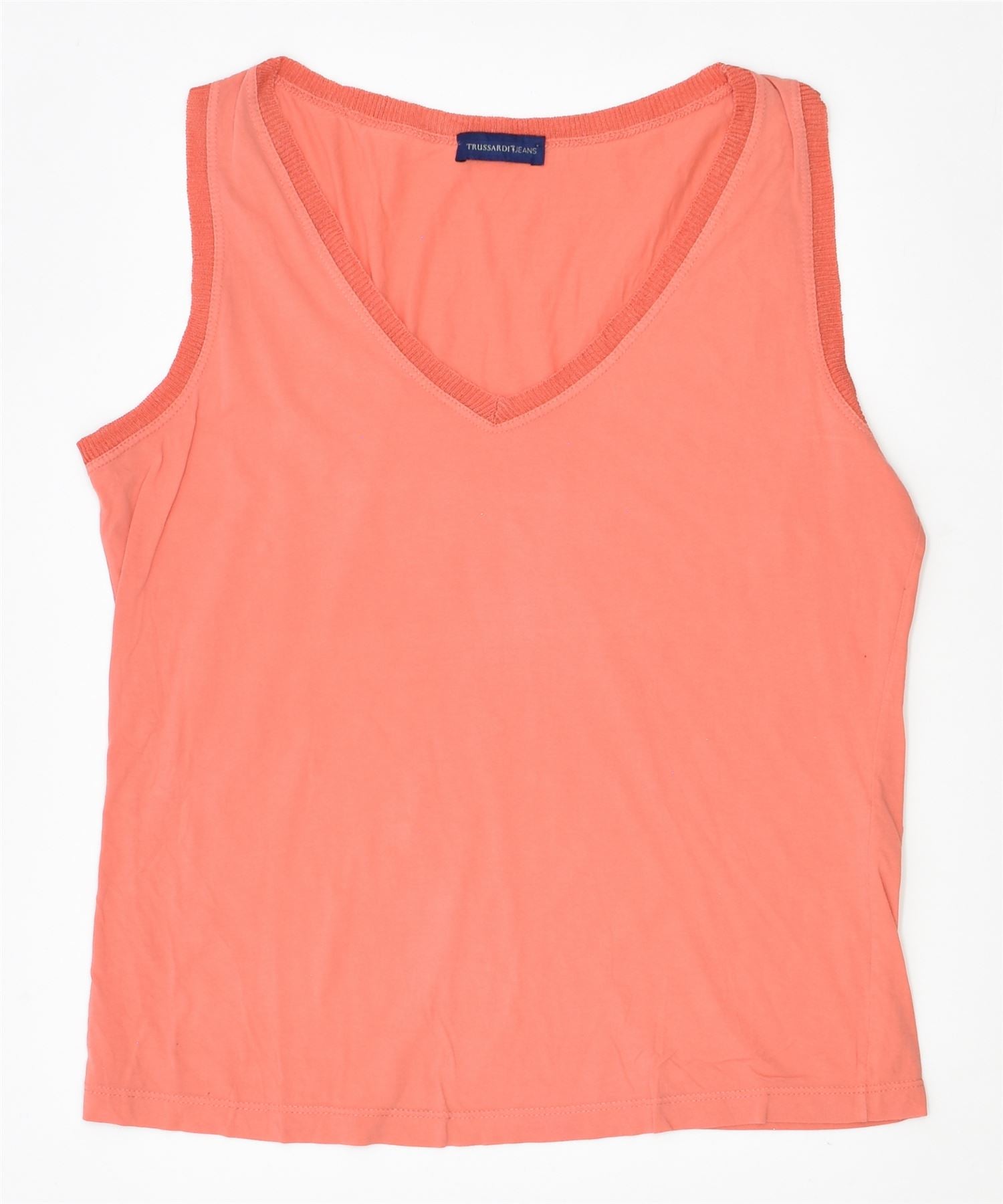 Image of TRUSSARDI Womens Vest Top UK 12 Medium Orange Cotton