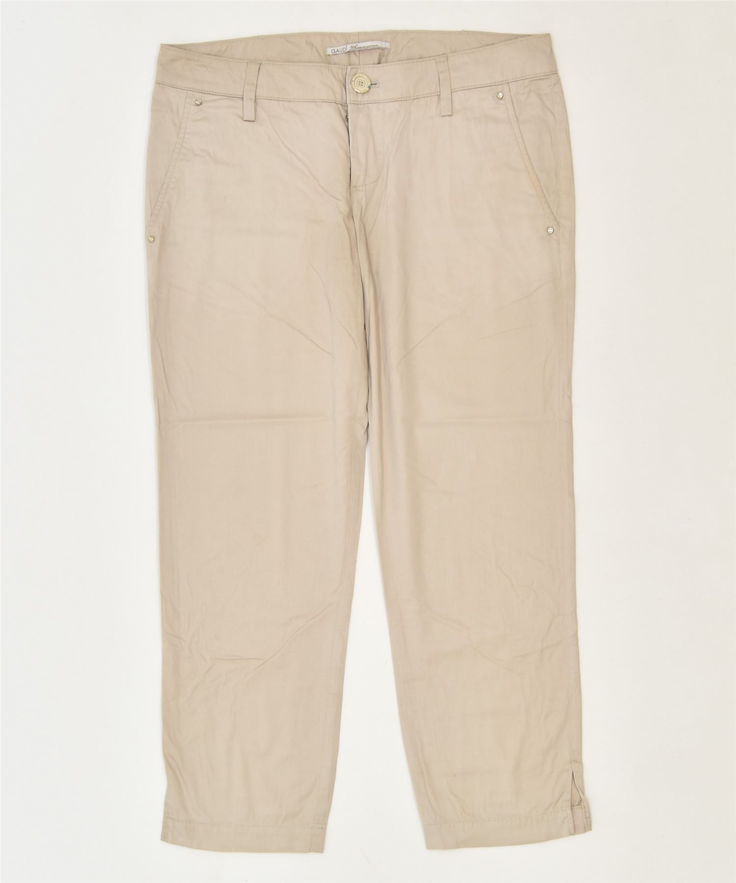 Image of GAUDI Womens Capri Chino Trousers IT 42 Medium W32 L24 Beige Classic