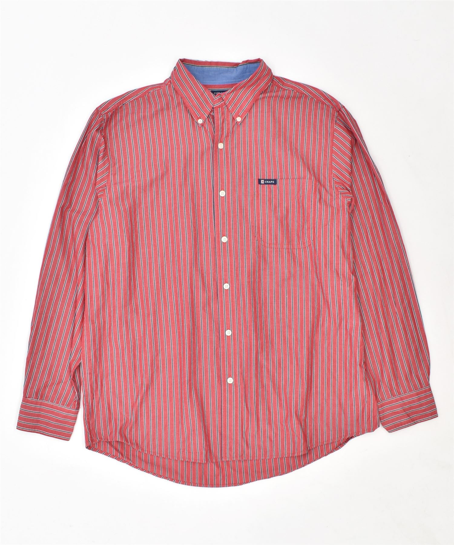 image of CHAPS Mens Easy Care Shirt Large Red Striped Cotton