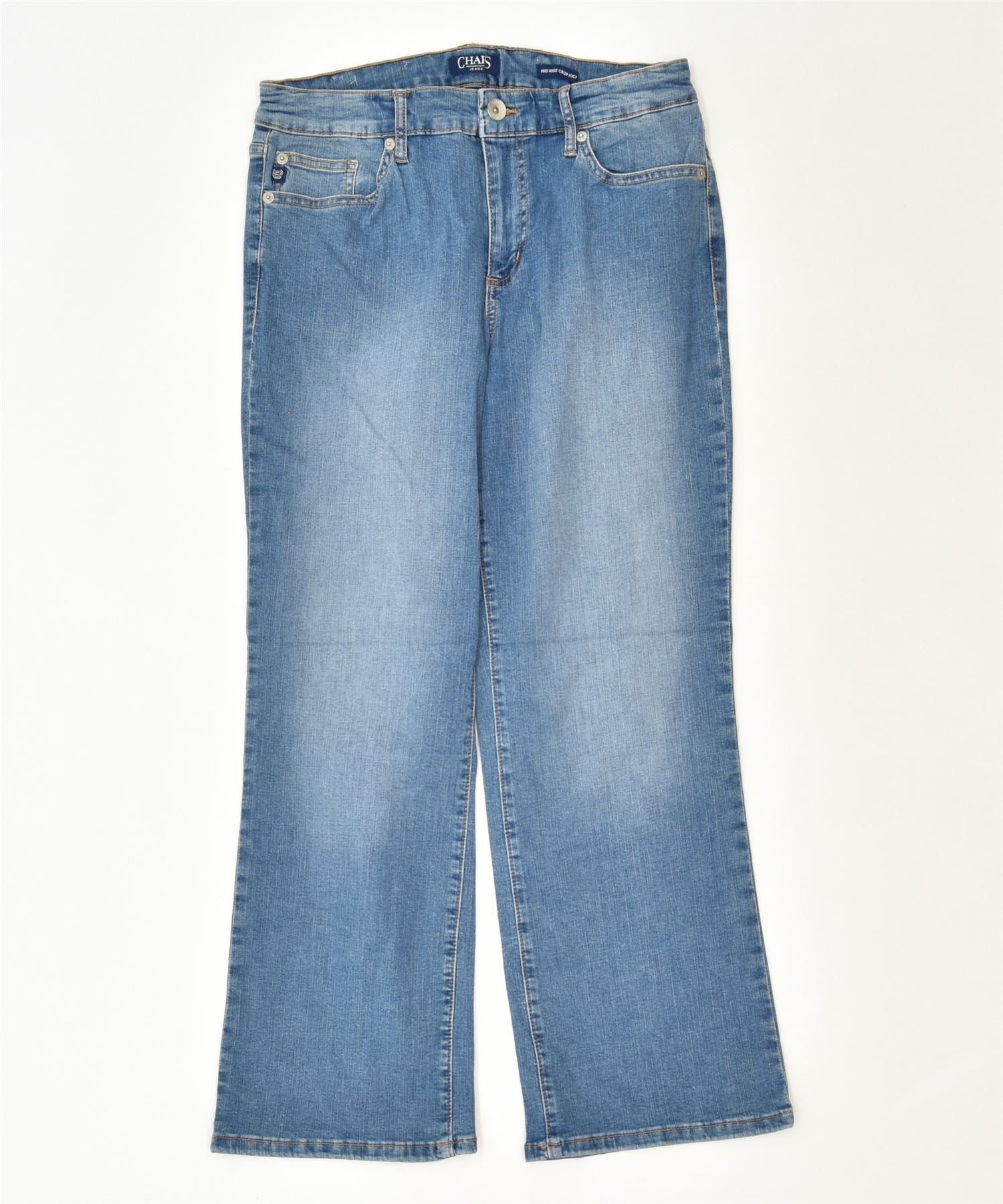 image of CHAPS Womens Crop Kick Mid Rise Bootcut Jeans W30 L27 Blue Cotton