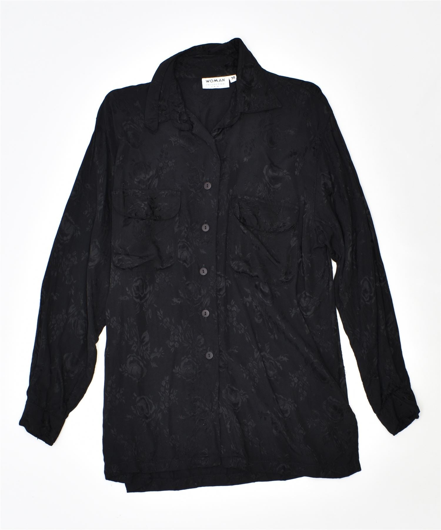 image of H&M Womens Overshirt EU 38 Small Black Viscose Vintage