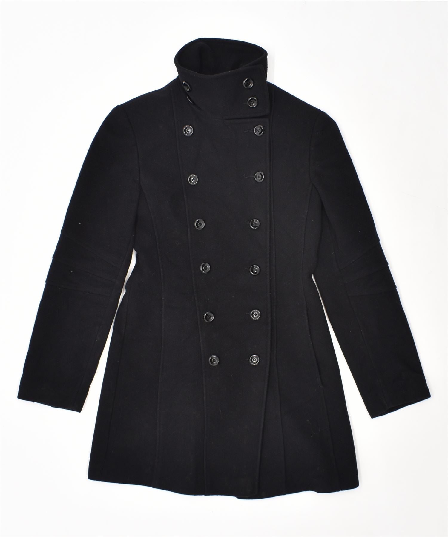 Image of MOTIVI Womens Double Breasted Coat UK 8 Small Black Wool Vintage