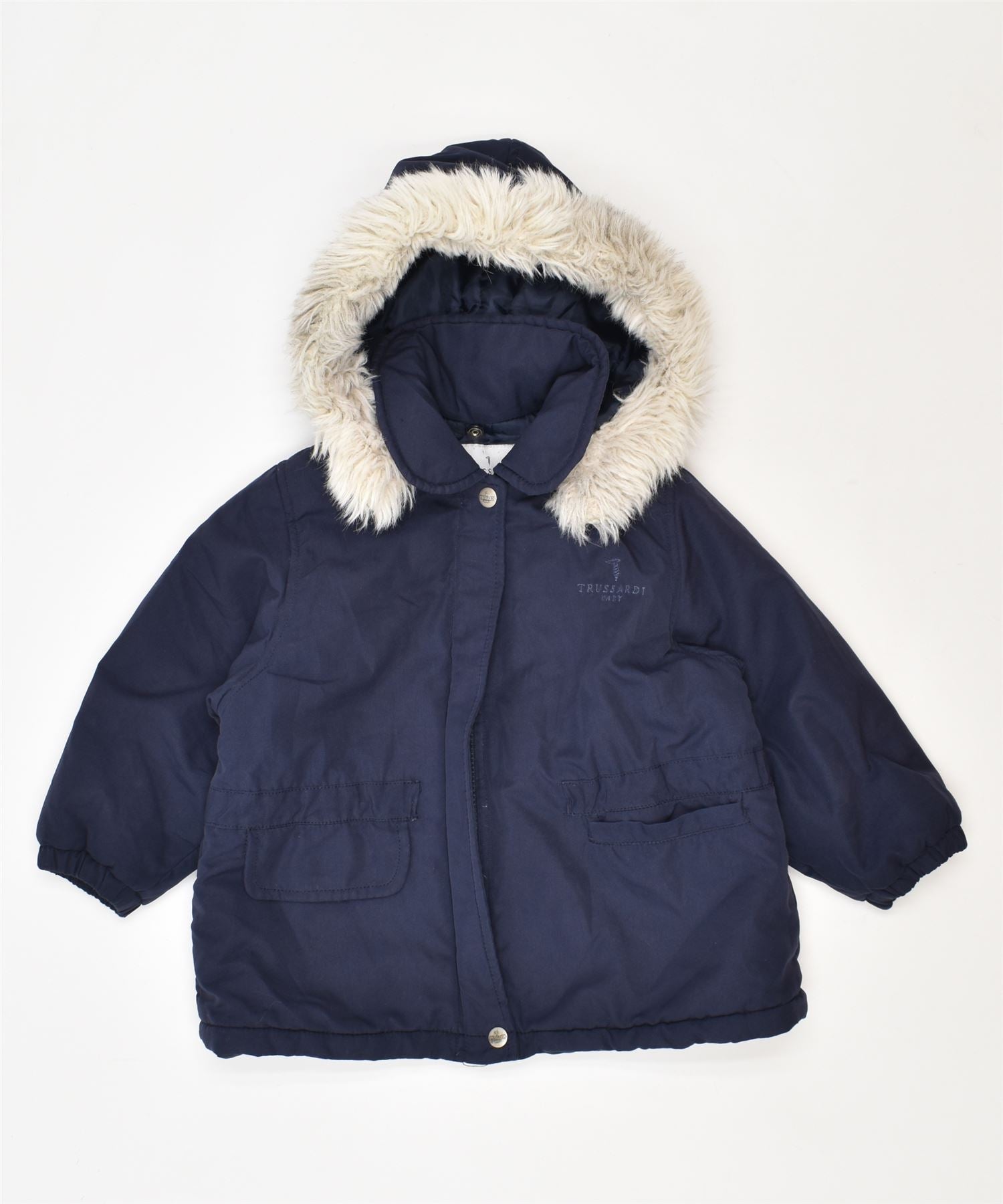 image of TRUSSARDI Girls Hooded Padded Jacket 3-4 Years Navy Blue Polyester