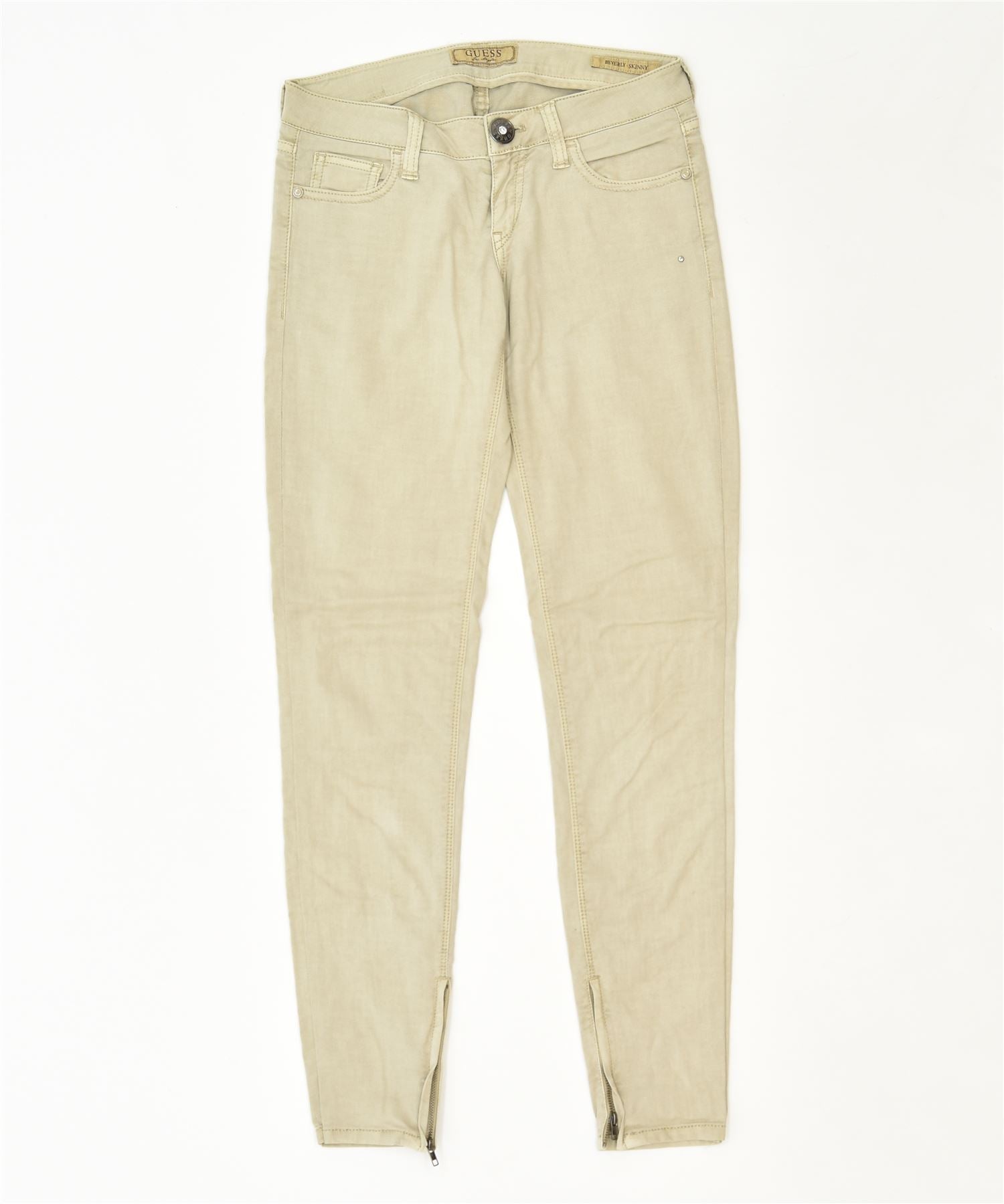 image of GUESS Womens Beverly Skinny Casual Trousers W24 L29 Khaki Cotton Classic