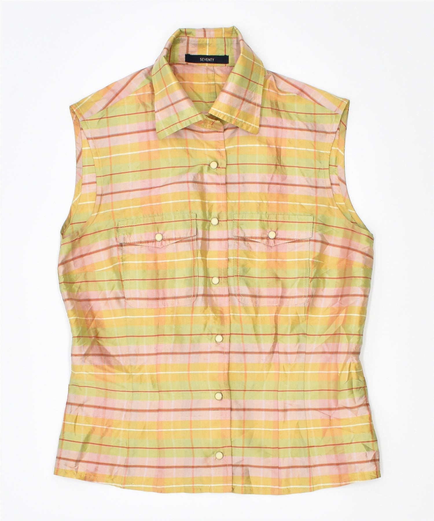 image of SEVENTY Womens Sleeveless Shirt IT 44 Medium Multicoloured Striped Silk