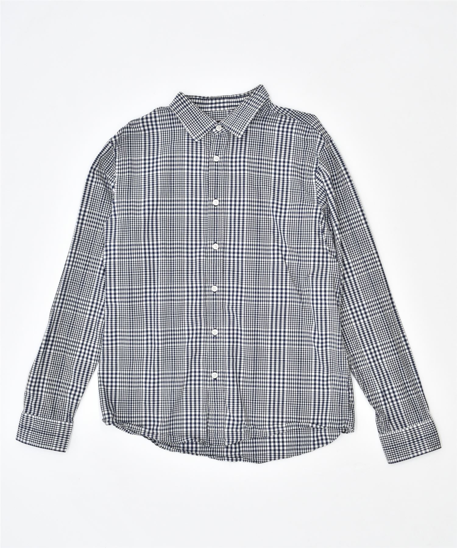 image of MICHAEL KORS Mens Shirt Large Blue Gingham Cotton