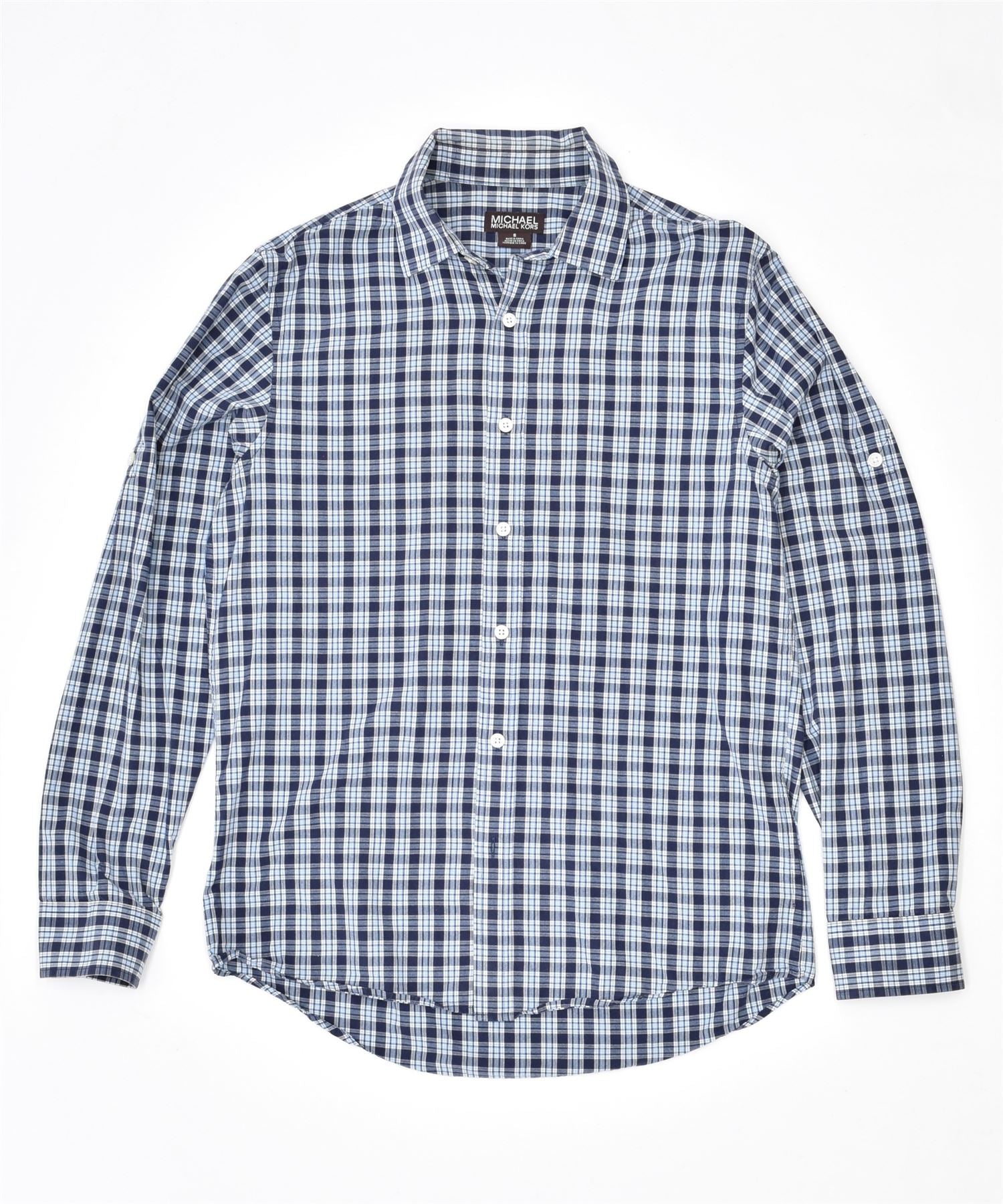 Image of MICHAEL KORS Mens Shirt Small Blue Plaid