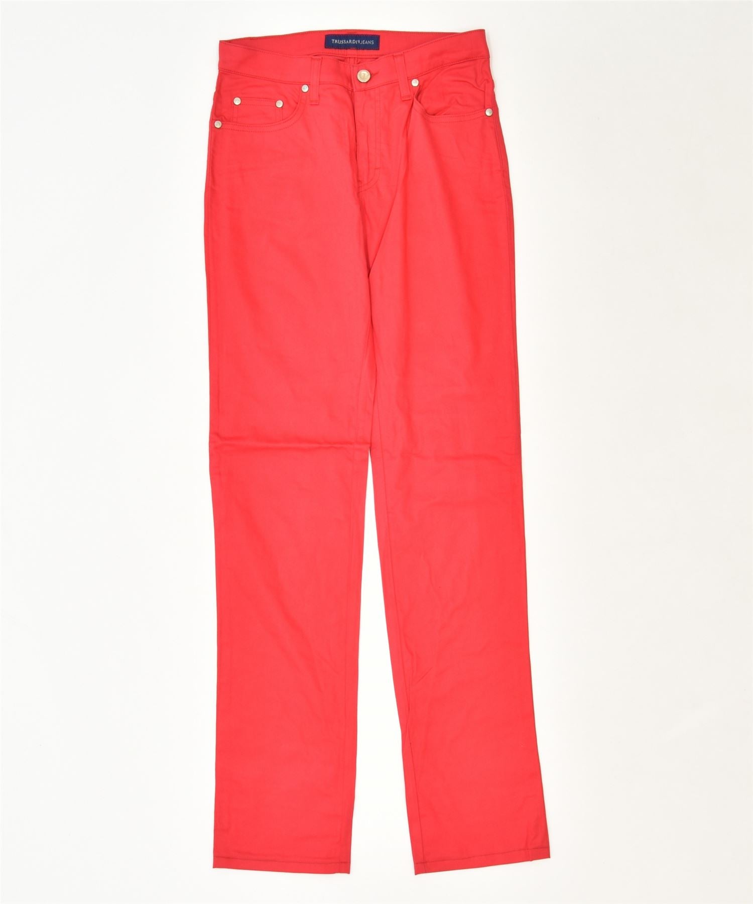 Image of TRUSSARDI Womens Slim Casual Trousers W28 L32 Red Cotton Classic