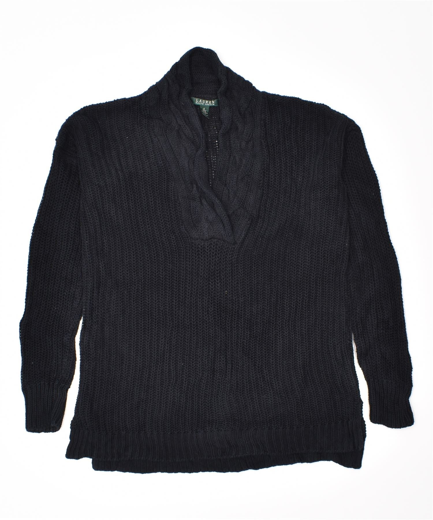 image of RALPH LAUREN Womens Oversized Shawl Neck Jumper Sweater UK 10 Small Black