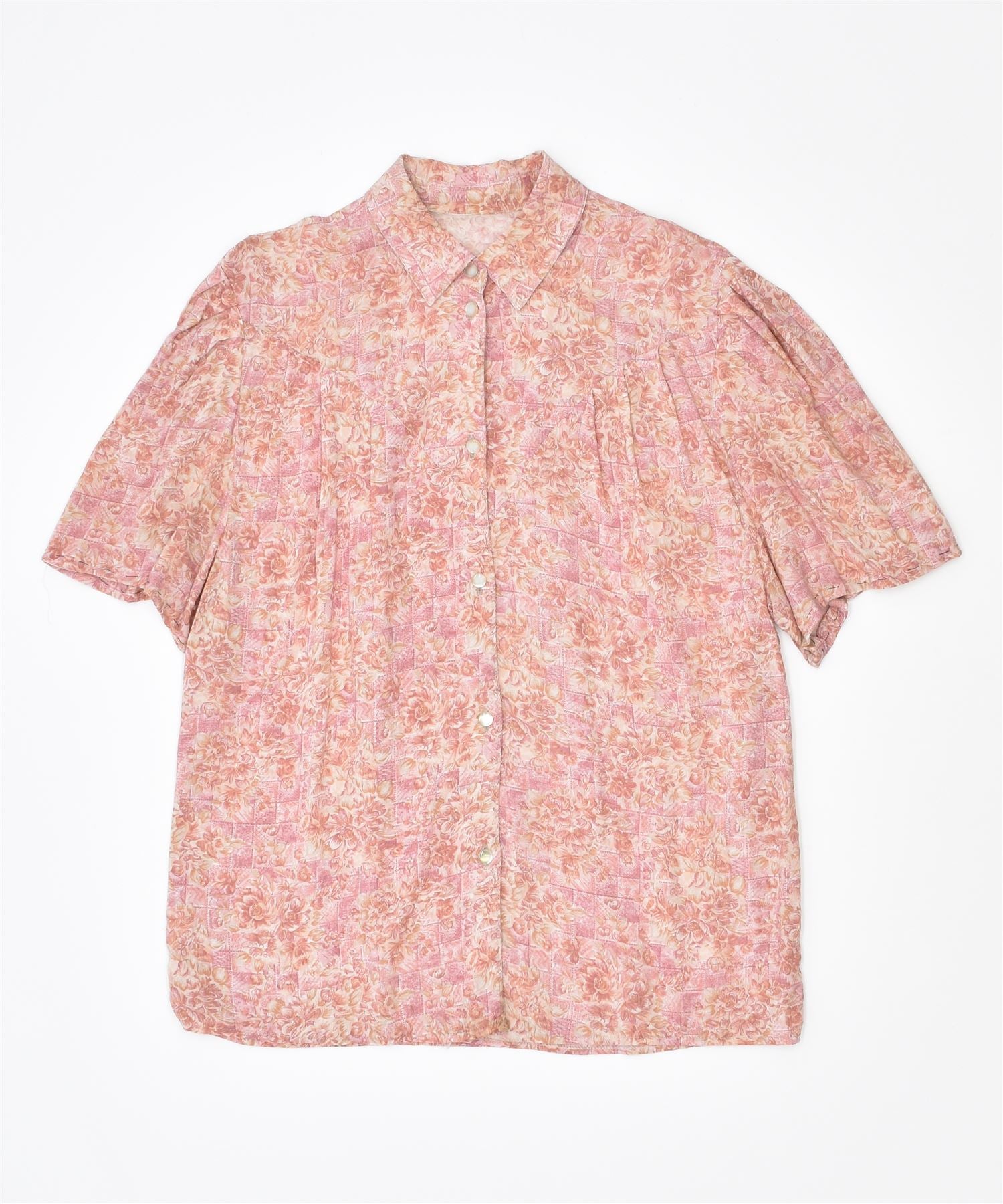 image of VINTAGE Womens Short Sleeve Shirt UK 16 Large Pink Floral