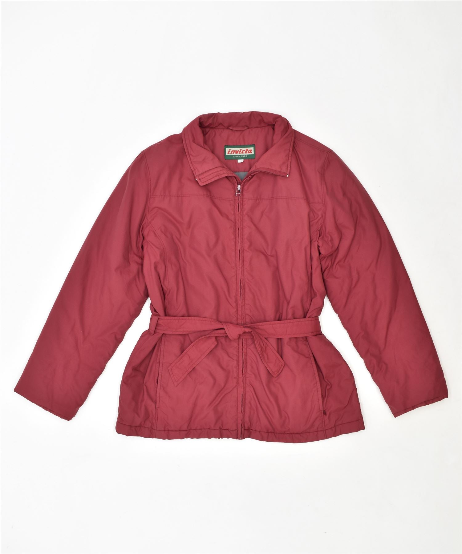 image of INVICTA Womens Belted Windbreaker Jacket UK 14 Medium Burgundy Polyamide