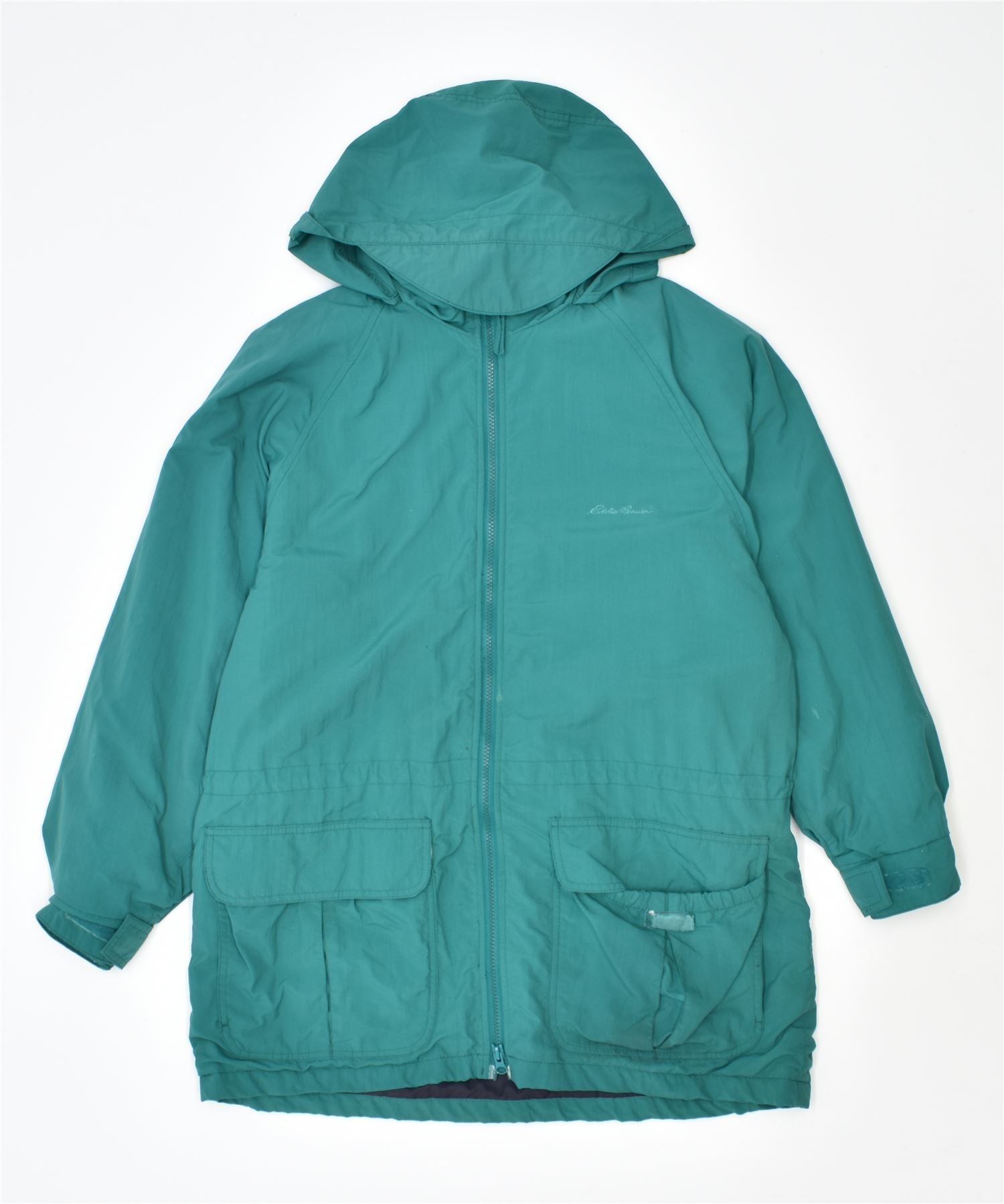 image of EDDIE BAUER Womens Hooded Windbreaker Jacket UK 12 Medium Turquoise Nylon