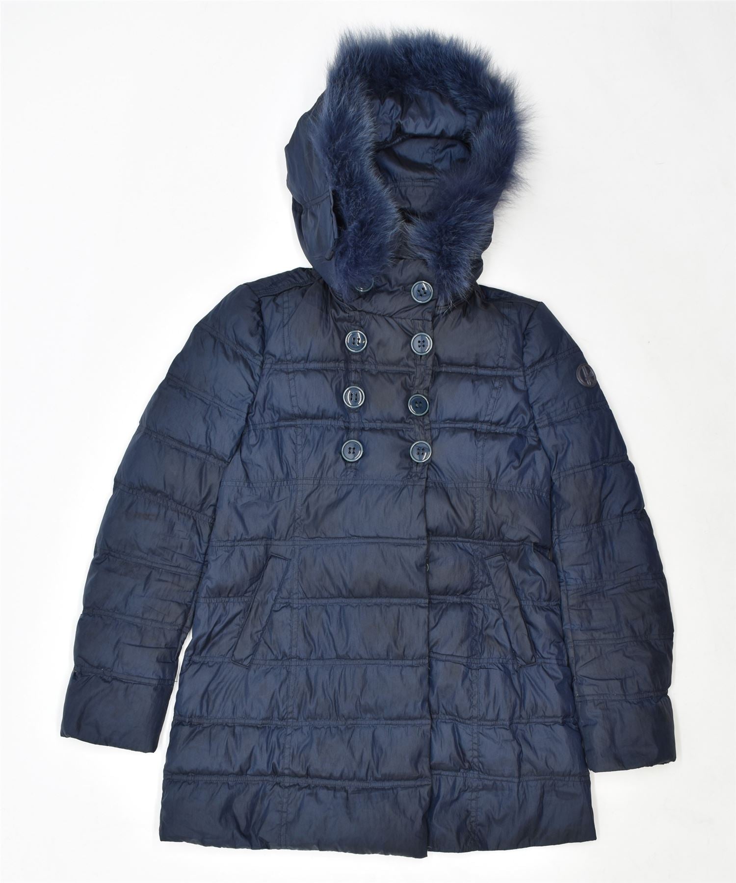 image of KEJO SOUL Womens Hooded Padded Jacket IT 40 Small Navy Blue Polyester