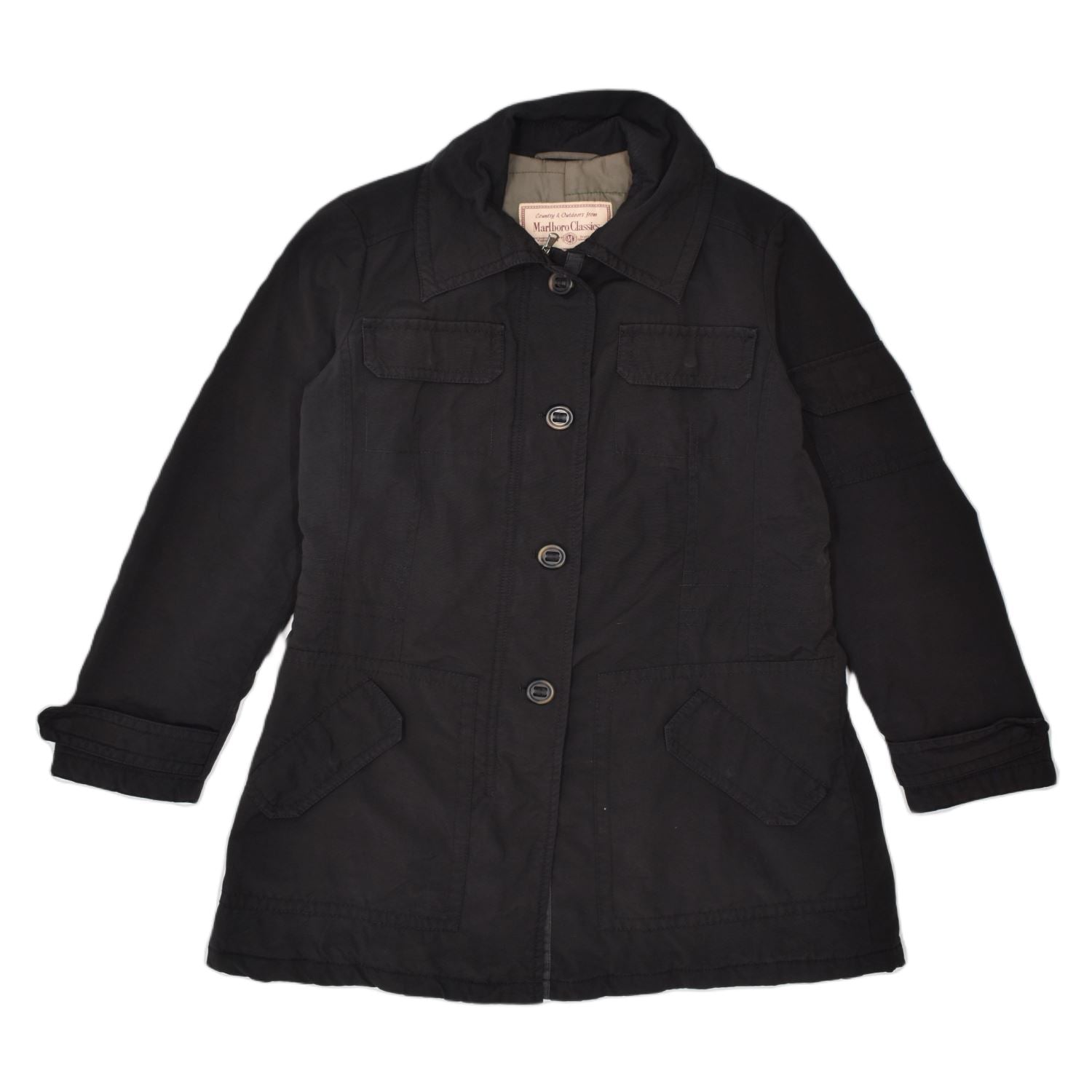 Image of MARLBORO CLASSICS Womens Overcoat EU 42 Large Black Nylon