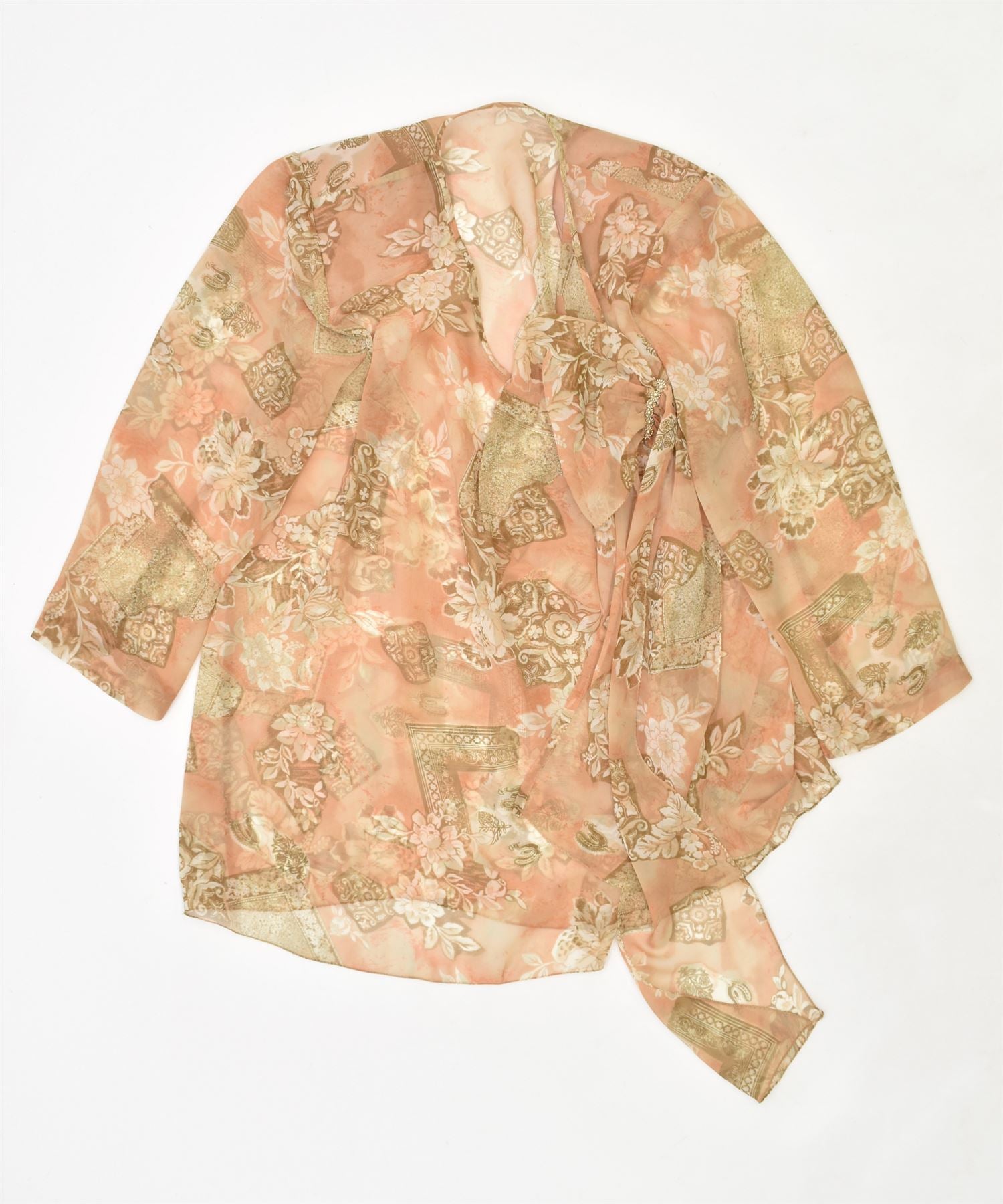 Image of VINTAGE Womens See Through Wrap Shirt Blouse UK 16 Large Beige Floral