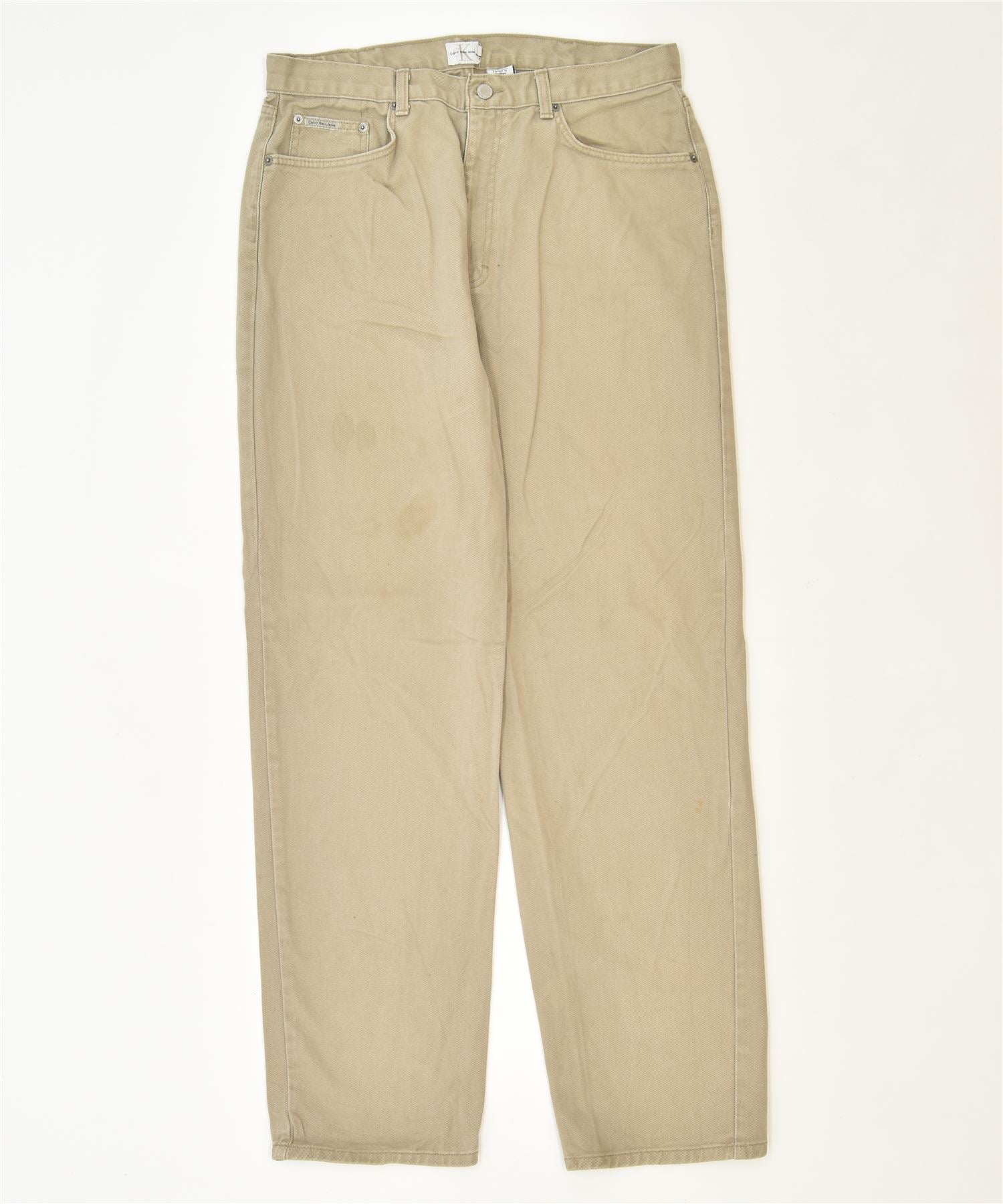 image of CALVIN KLEIN Womens Slim Casual Trousers W36 L34 Beige Cotton Classic