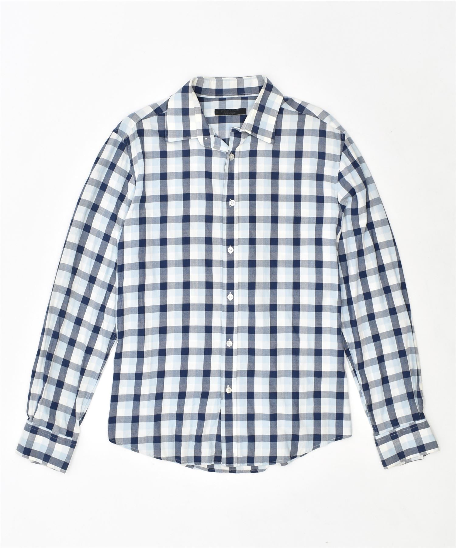 image of JACK & JONES Mens Shirt Medium Blue Check Cotton