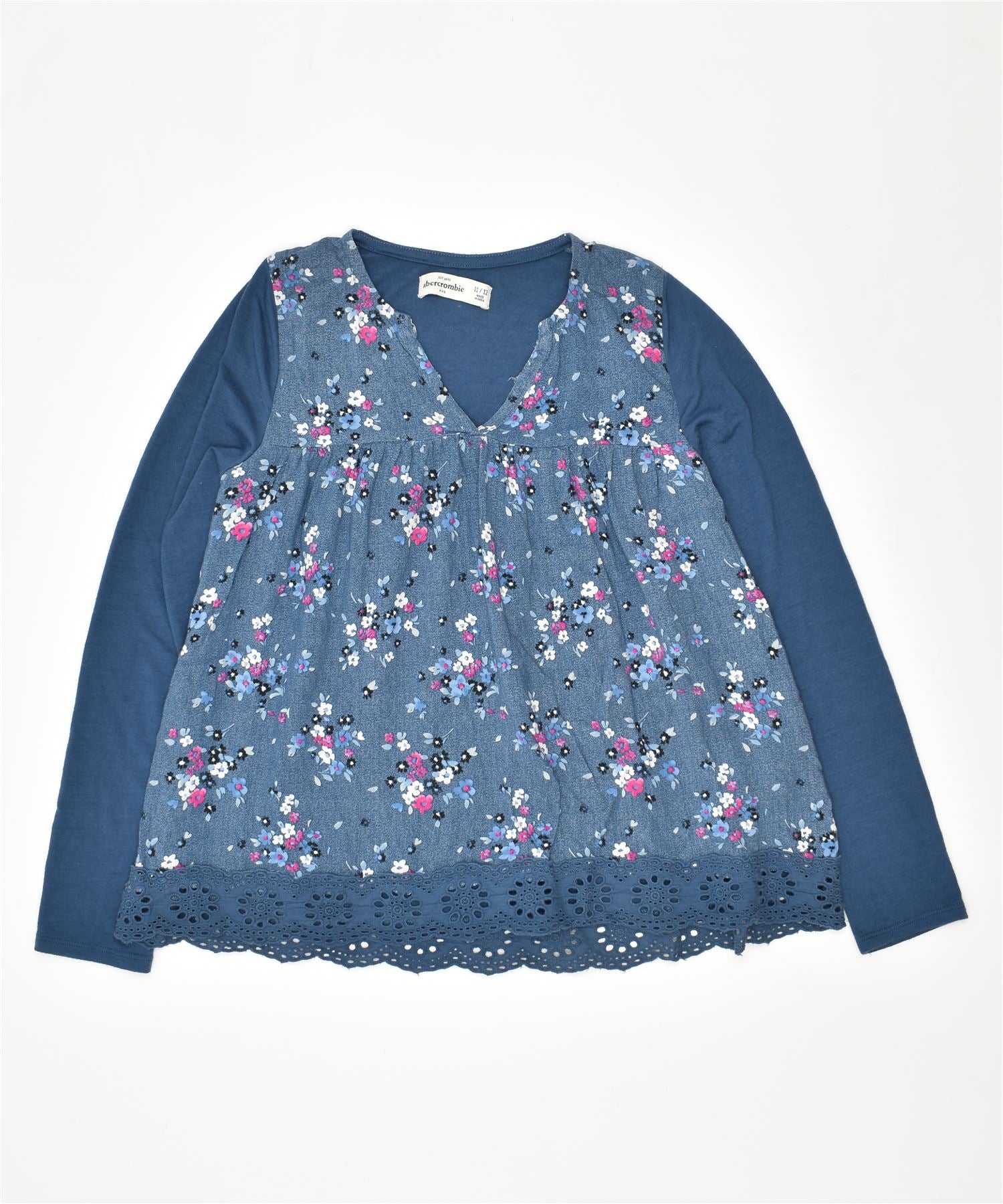 ABERCROMBIE & FITCH Girls Tunic Top 11-12 Years Blue Floral Polyester