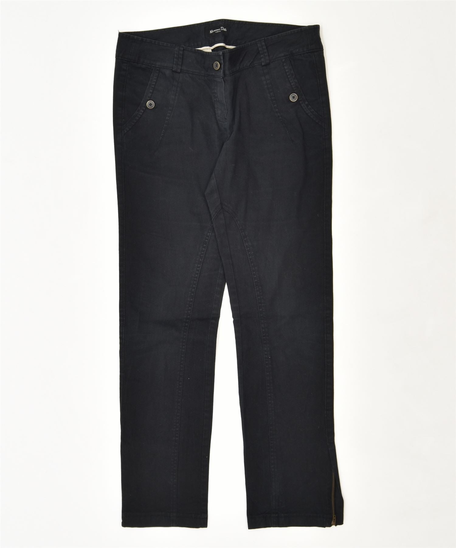 image of MASSIMO DUTTI Womens Straight Casual Trousers W30 L30 Black Cotton