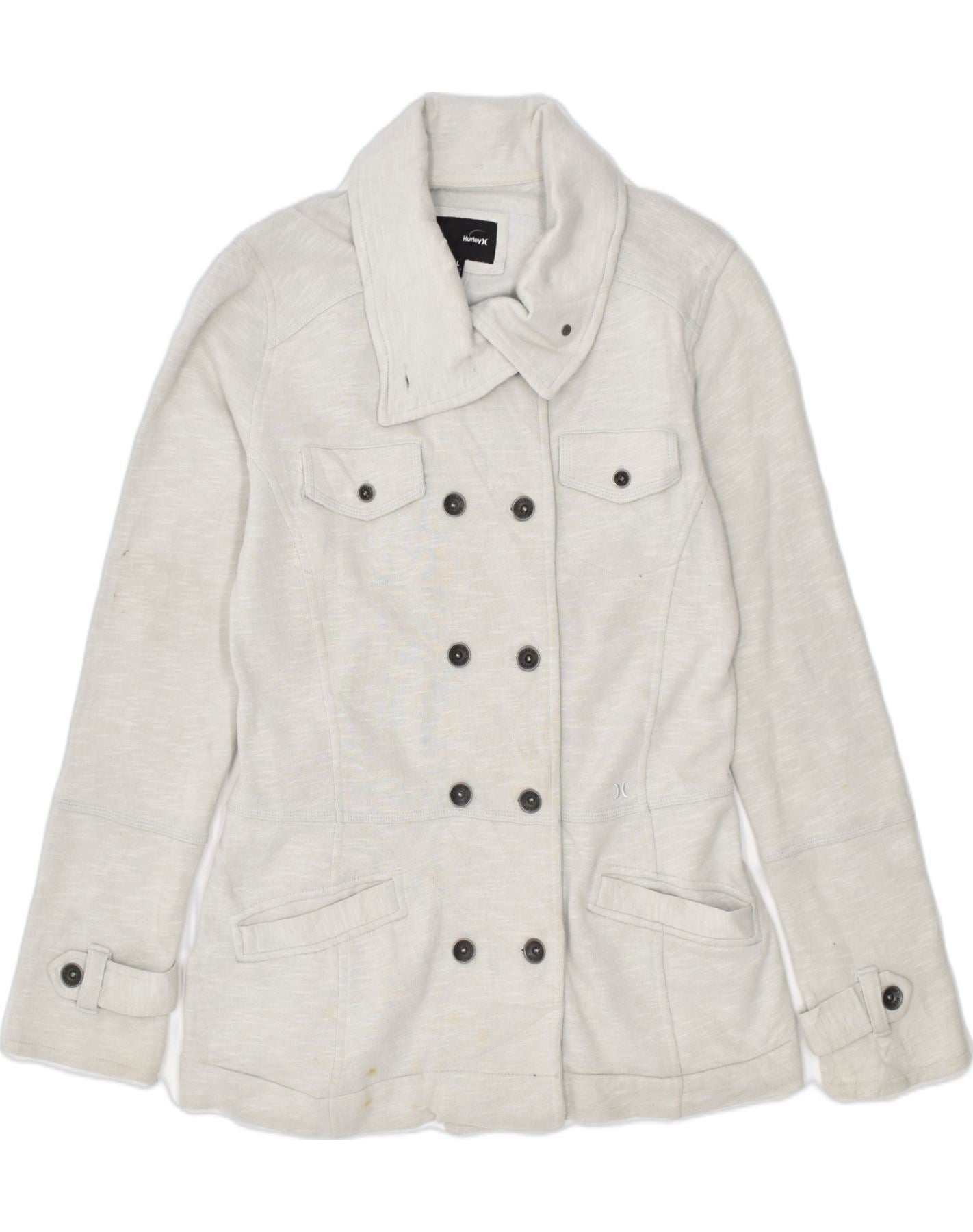 Image of HURLEY Womens Pea Coat UK 16 Large Grey Cotton