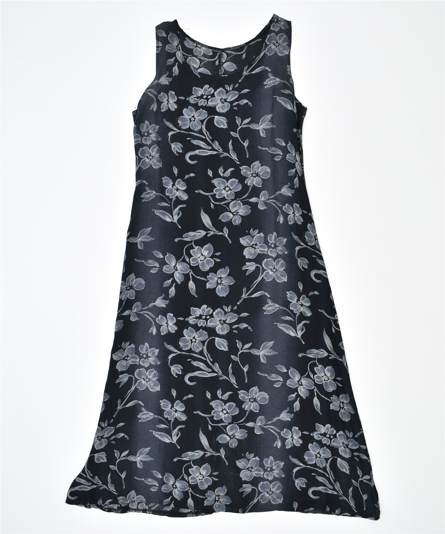 image of VINTAGE Womens A-Line Dress UK 12 Medium Navy Blue Floral