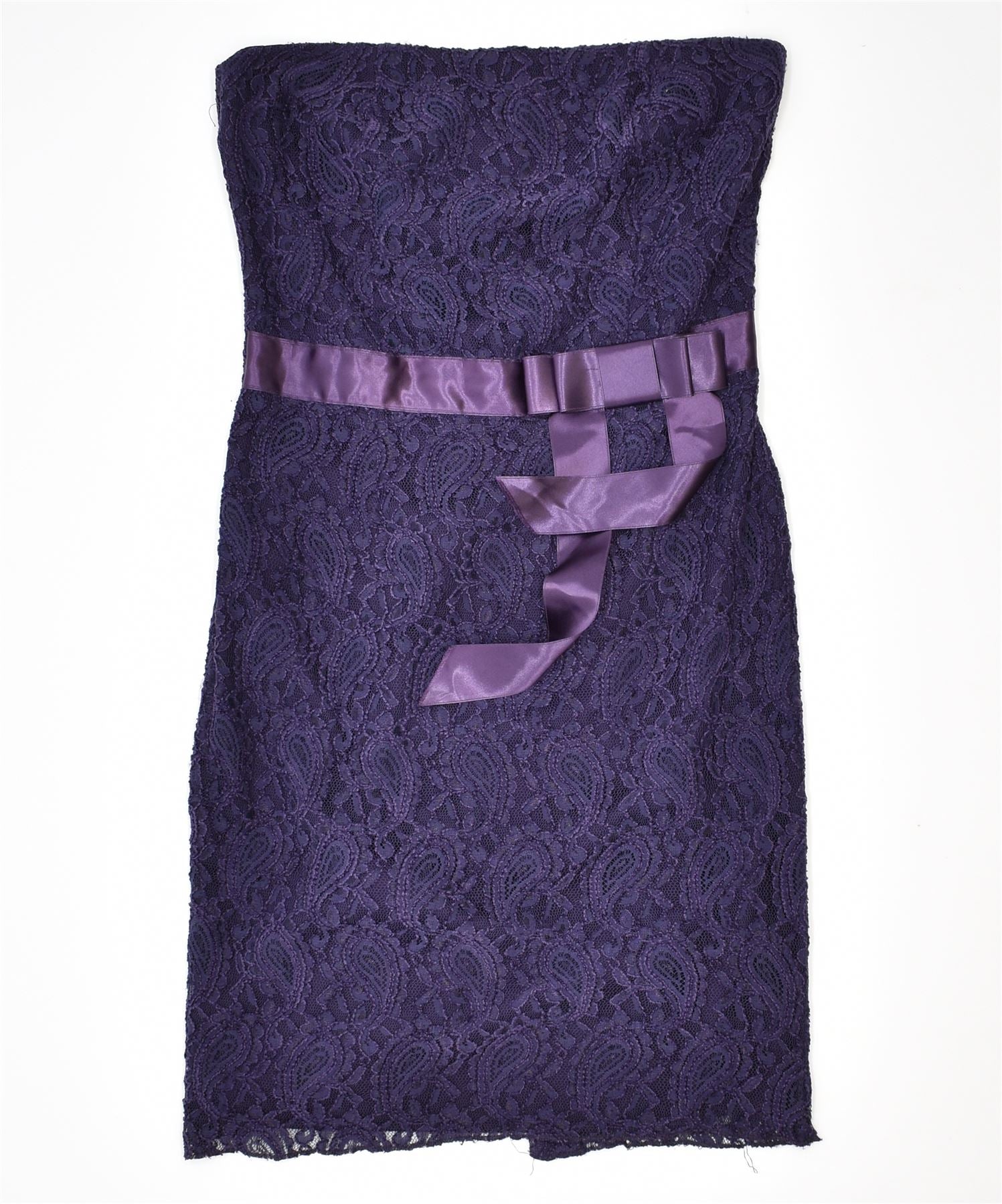 image of VINTAGE Womens Strapless Dress UK 14 Large Purple Cotton