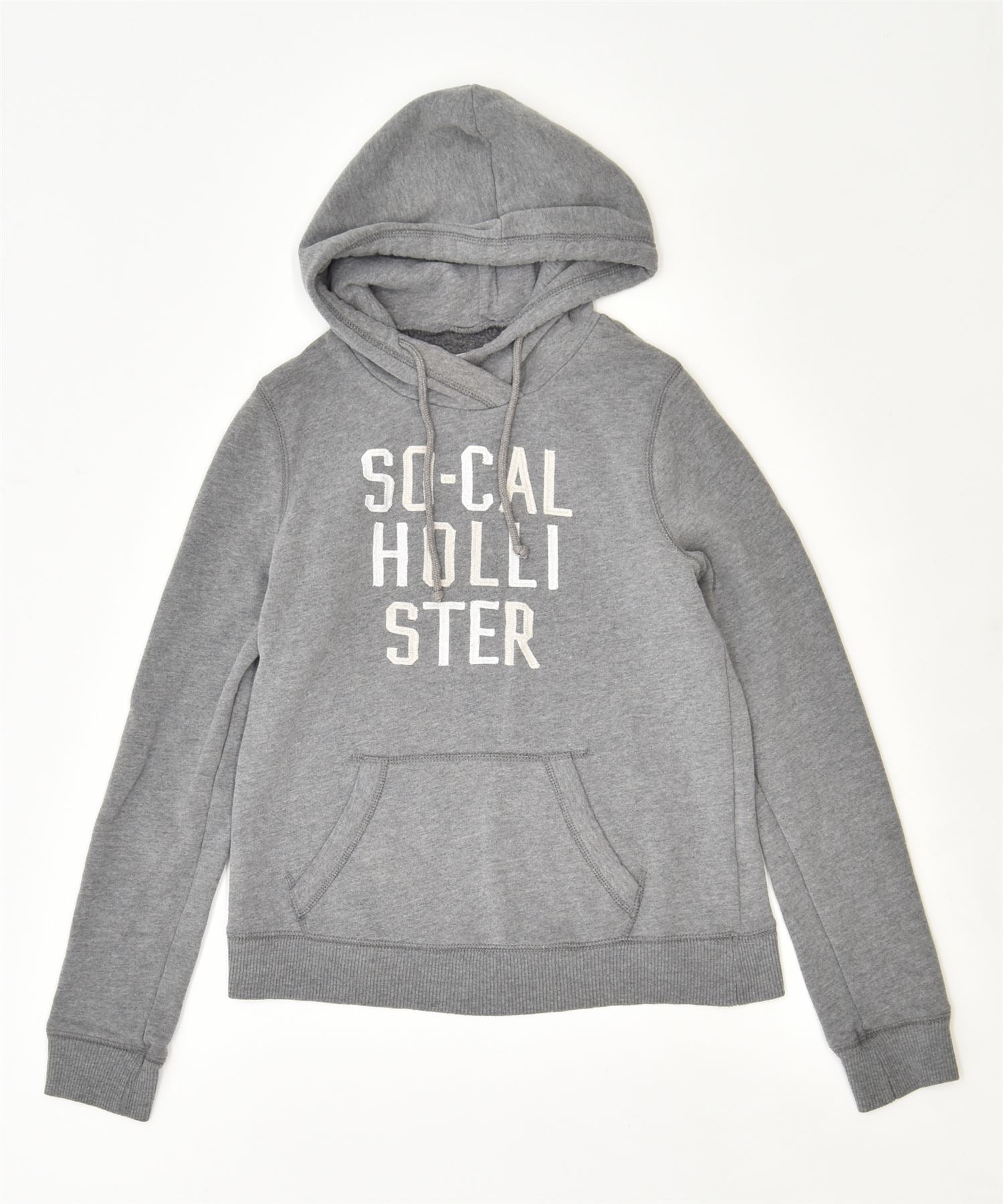 image of HOLLISTER Womens Graphic Hoodie Jumper UK 12 Medium Grey Cotton