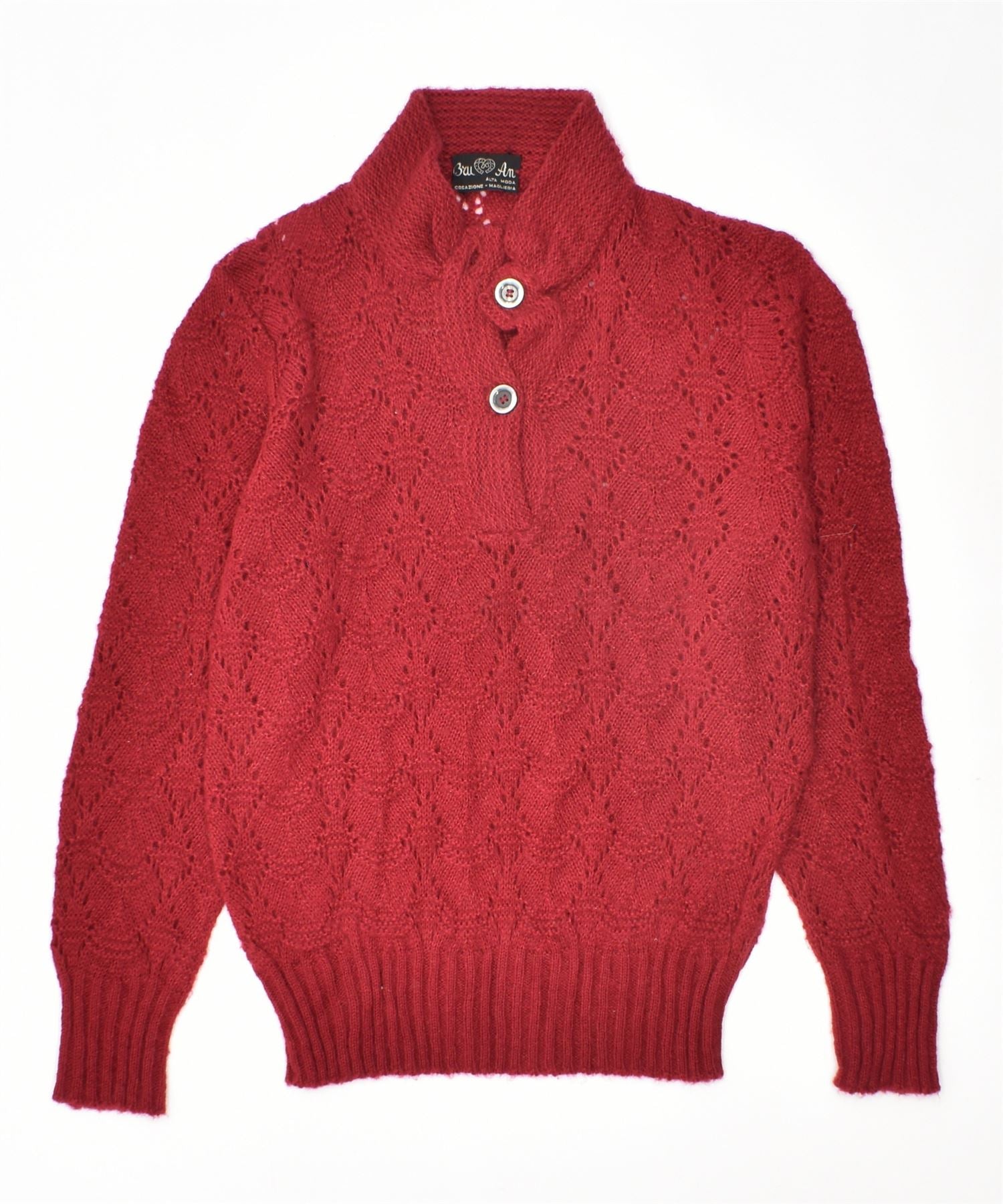 Image of BRU AN Womens Button Neck Jumper Sweater UK 18 Large Red Vintage