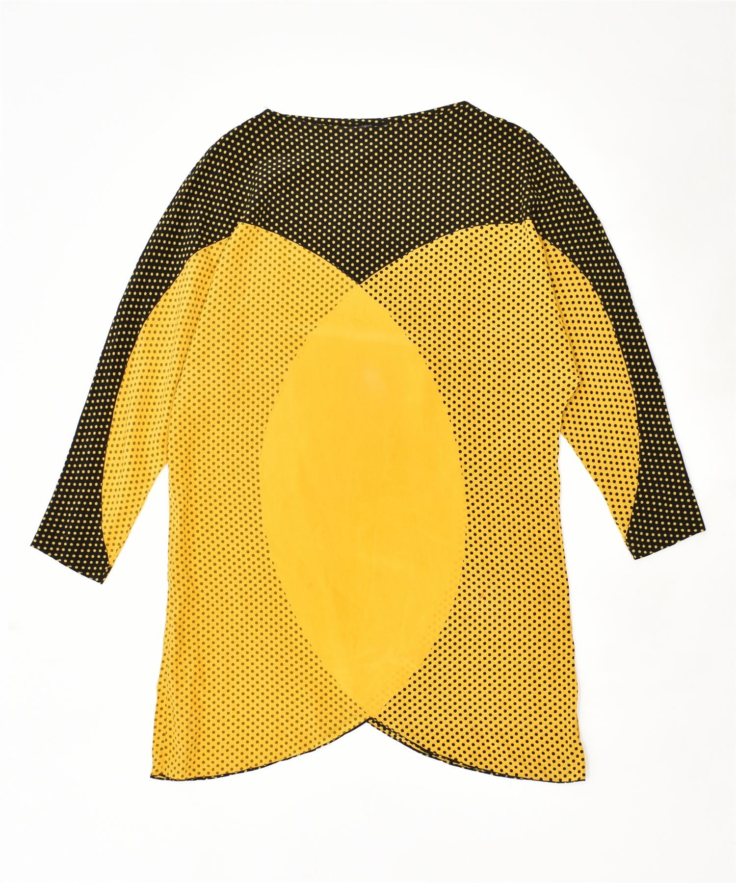 image of ME. GAVAZZI Womens Asymmetric Blouse Top UK 14 Large Yellow Polka Dot