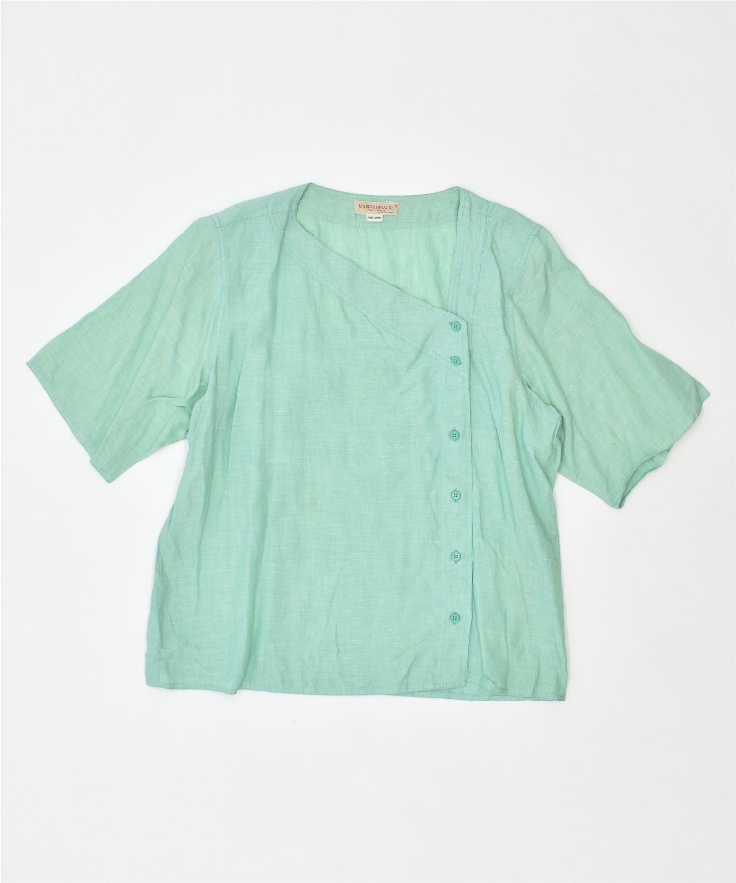 Image of MARINA RINALDI Womens Oversized Shirt Blouse Size 19 Small Green Linen