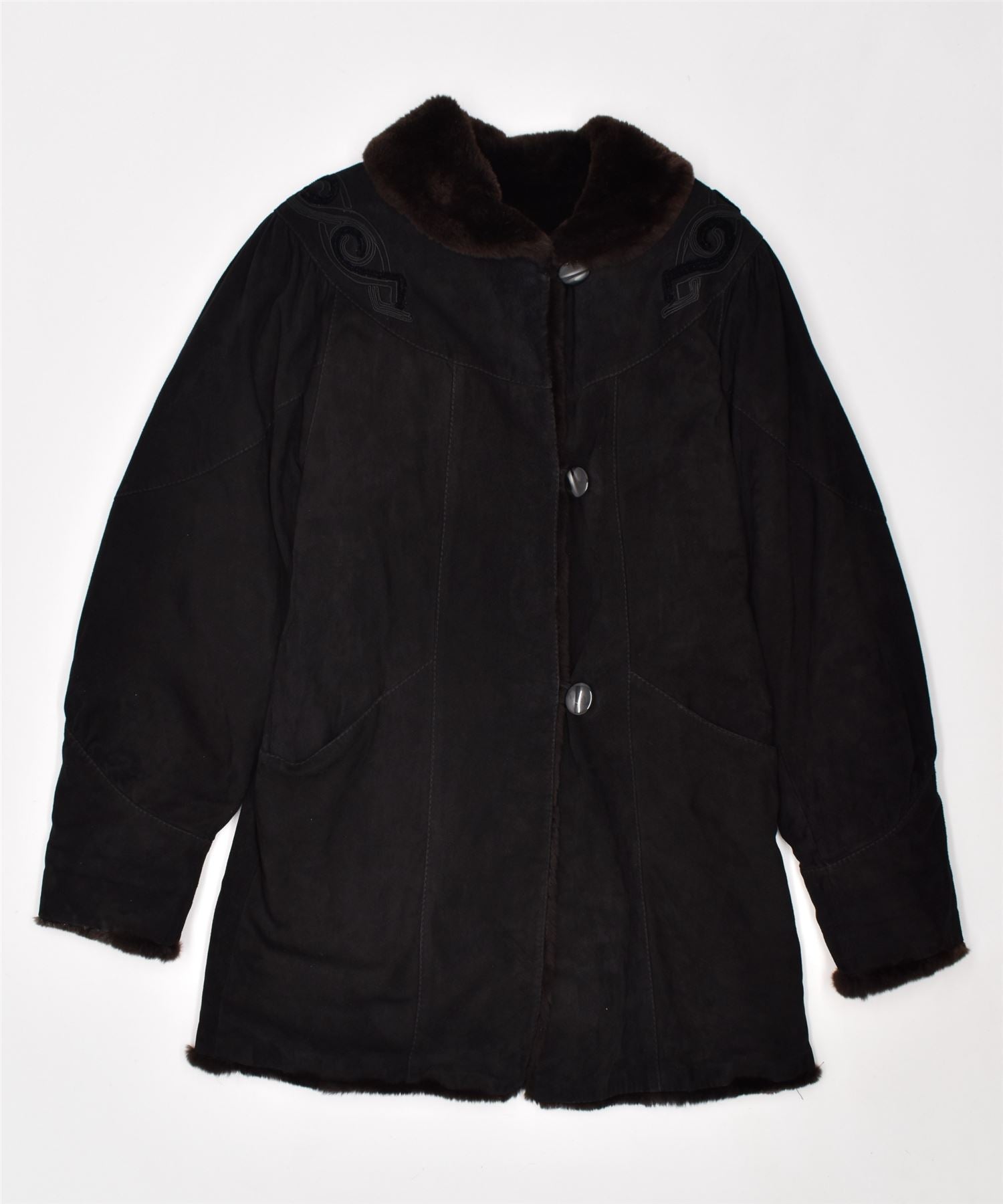 Image of LINEA FONTANI Womens Reversible Shearling Jacket IT 44 Medium Black