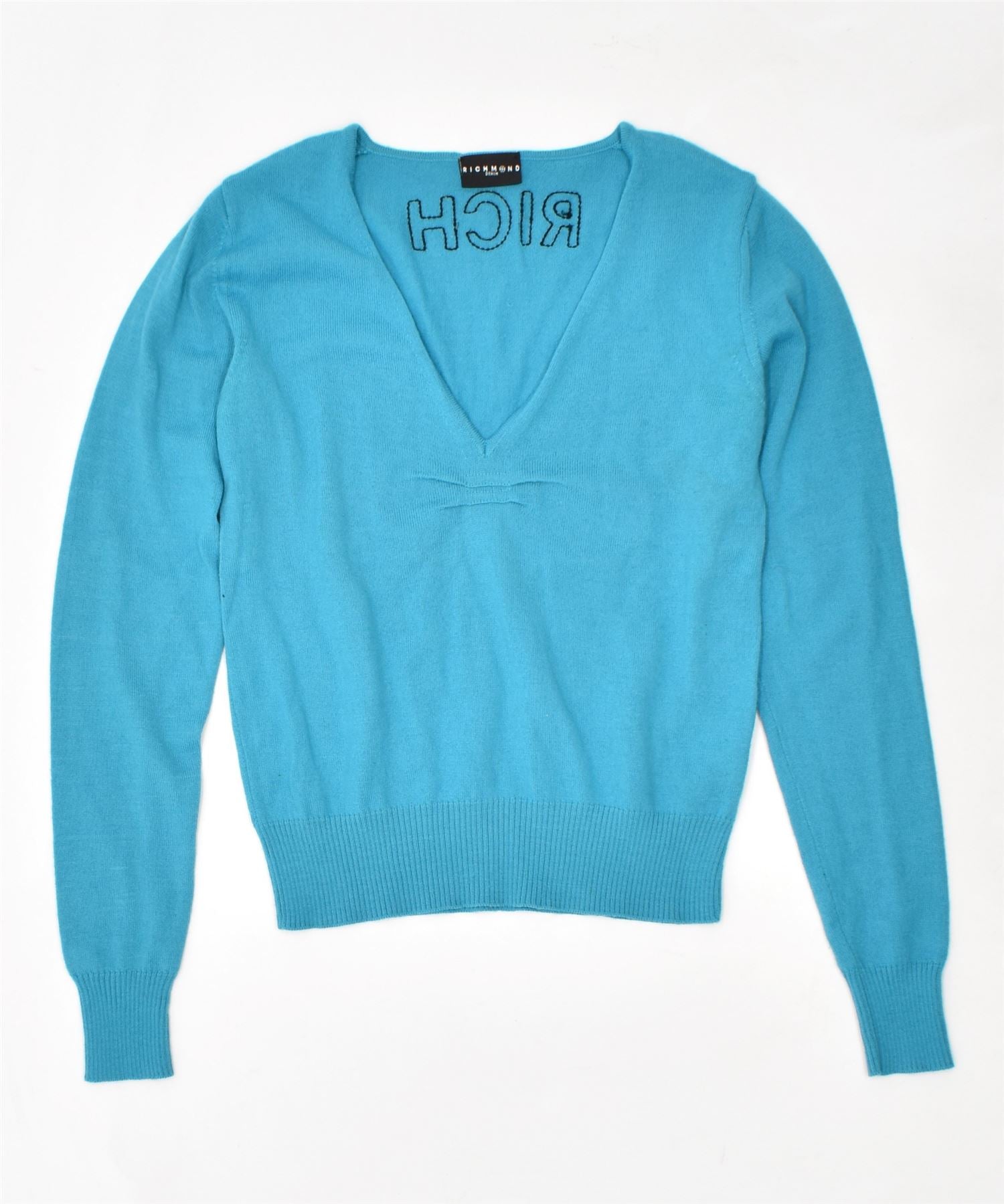 image of RICHMOND Womens V-Neck Jumper Sweater IT 42 Small Blue Virgin Wool