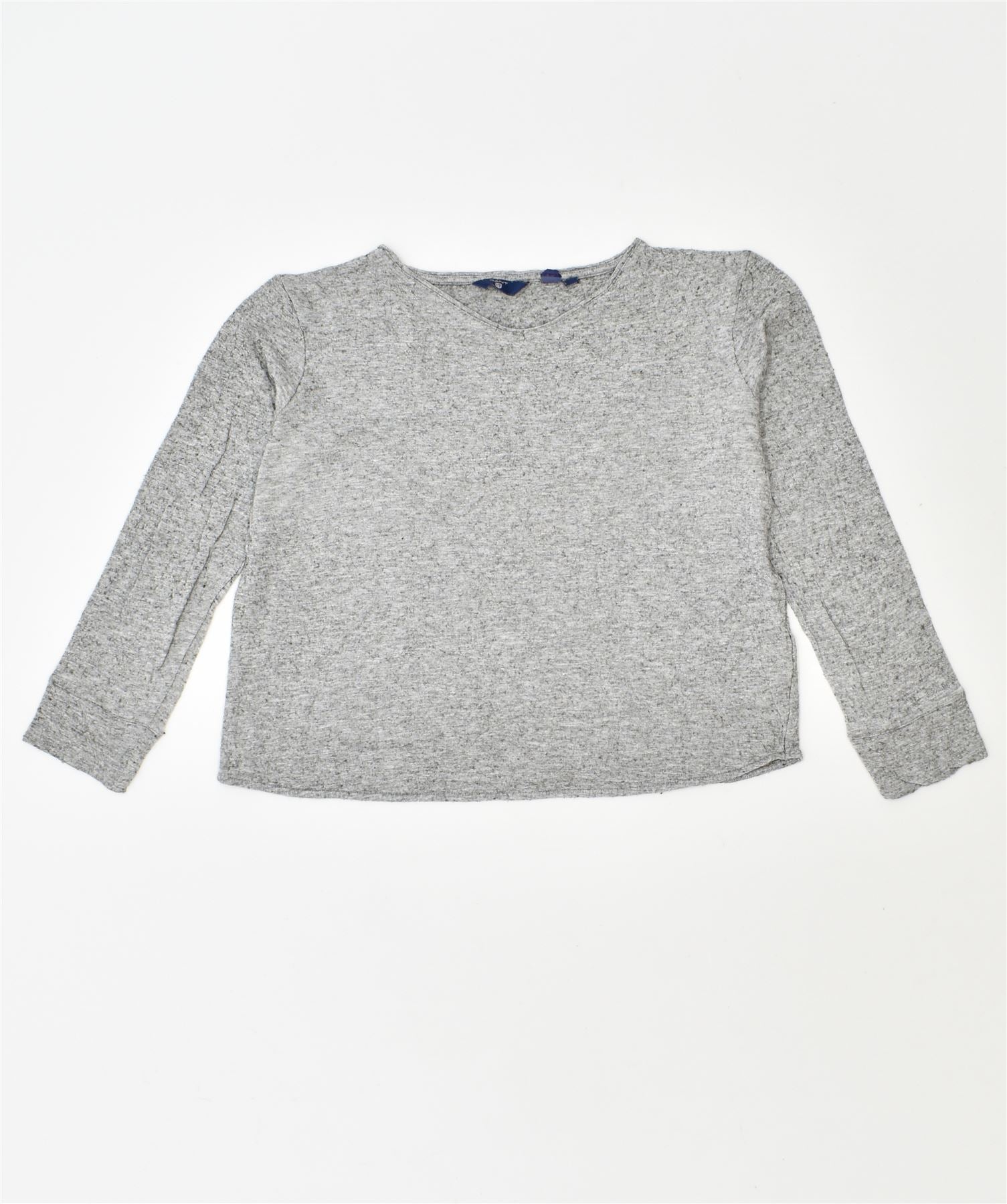 Image of GANT Womens 3/4 Sleeve Crop Top UK 14 Large Grey Viscose