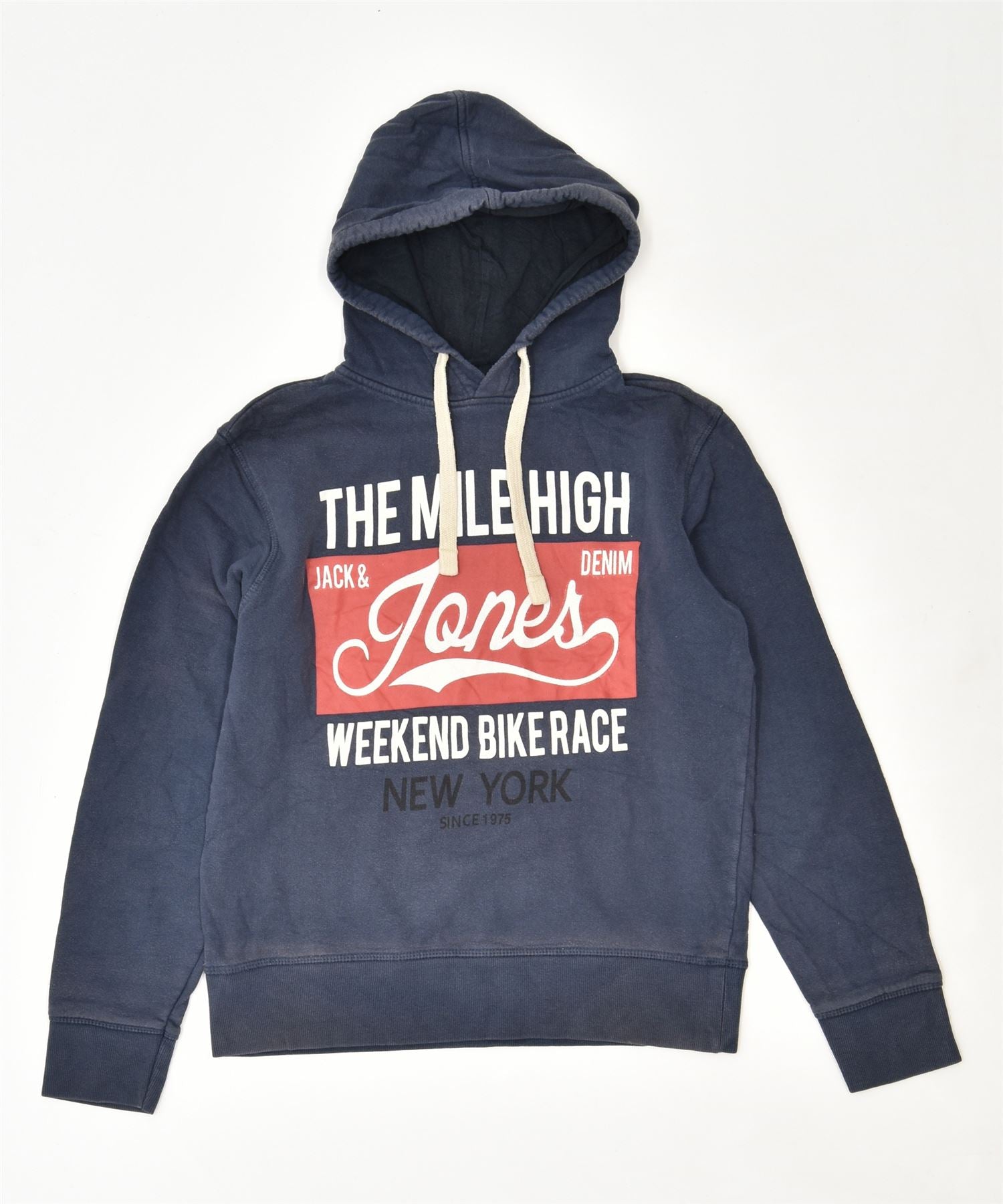 image of JACK & JONES Mens Graphic Hoodie Jumper Small Blue