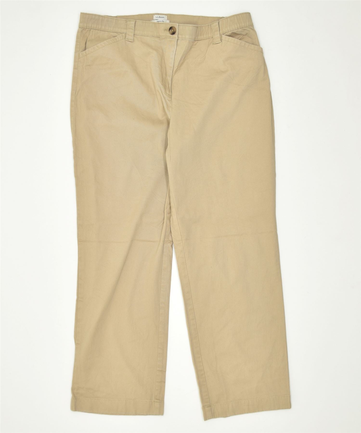 Image of L.L.BEAN Womens Classic Fit Straight Casual Trousers W40 L28 Beige Cotton