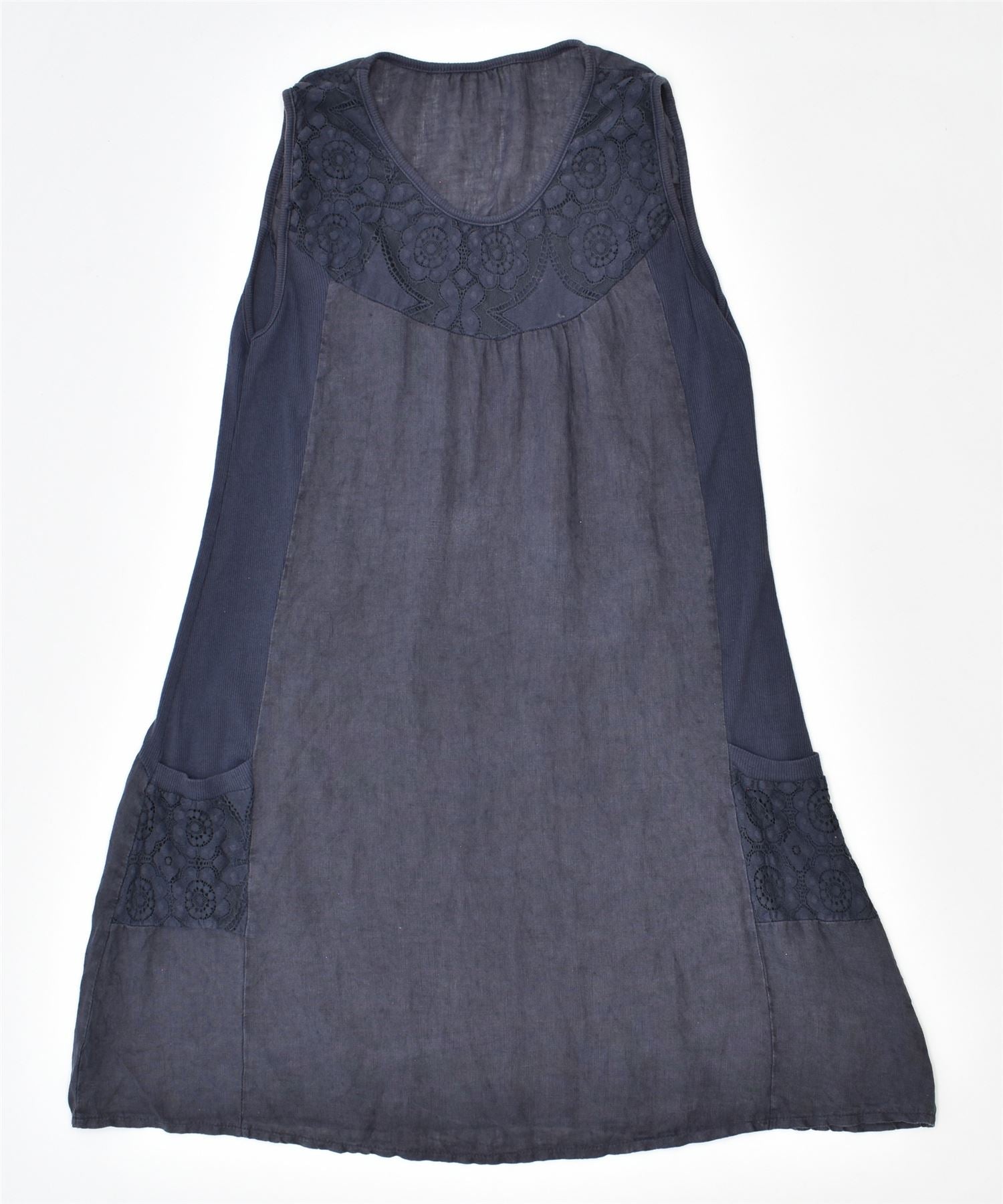 image of VINTAGE Womens Sundress UK 12 Medium Navy Blue