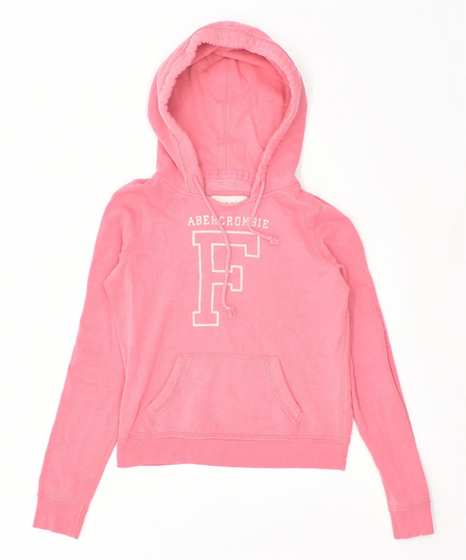 ABERCROMBIE & FITCH Womens Graphic Hoodie Jumper UK 10 Small Pink Cotton