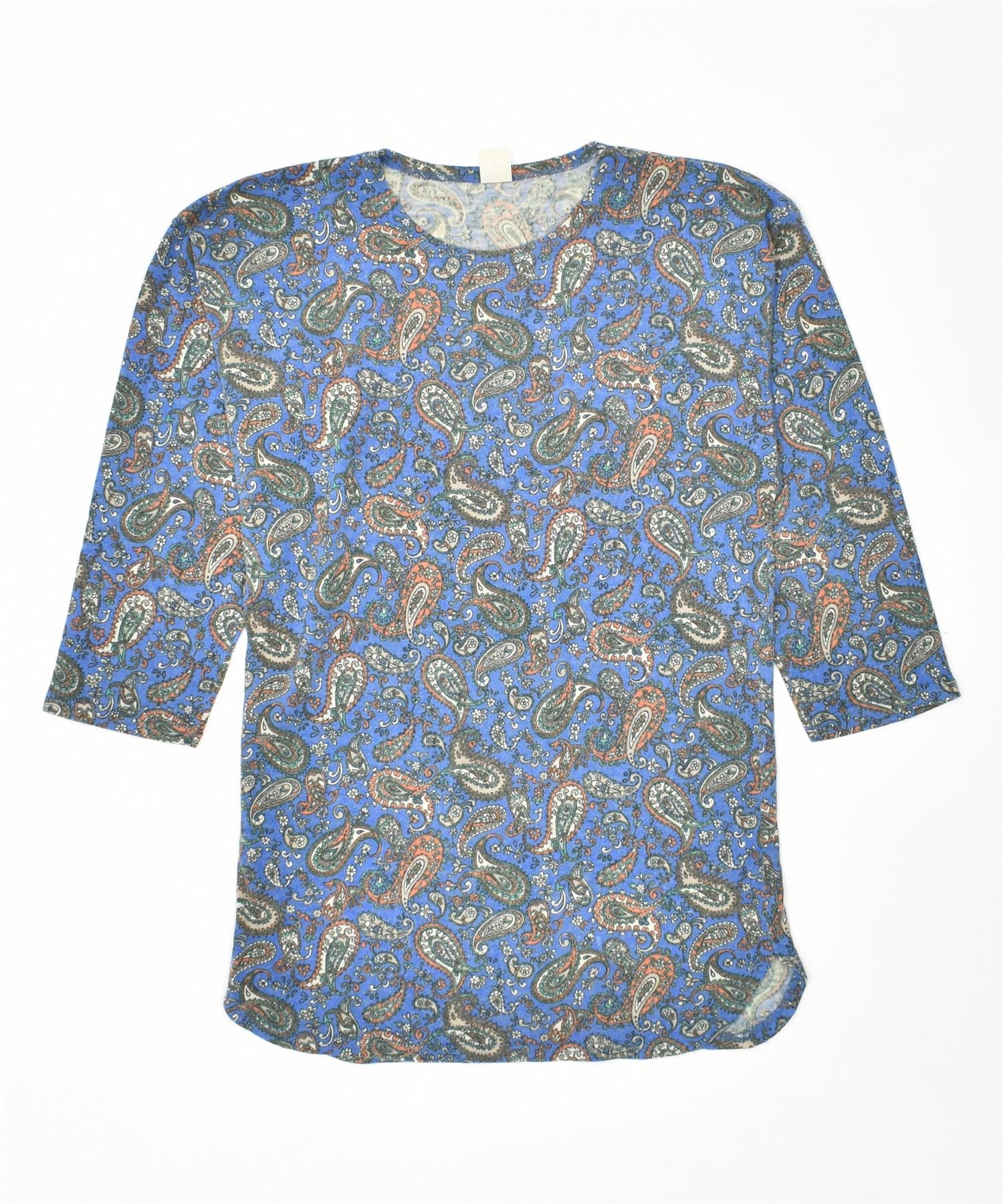 Image of LINE EXCLUSIVE Womens 3/4 Sleeve Blouse Top UK 12 Medium Blue Paisley