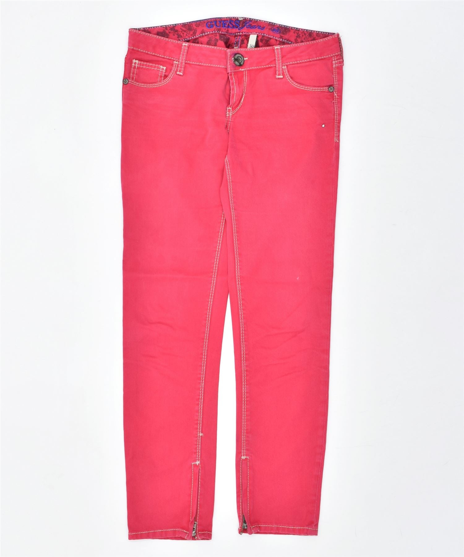 image of GUESS Womens Low Waist Slim Jeans W28 L29 Red Cotton