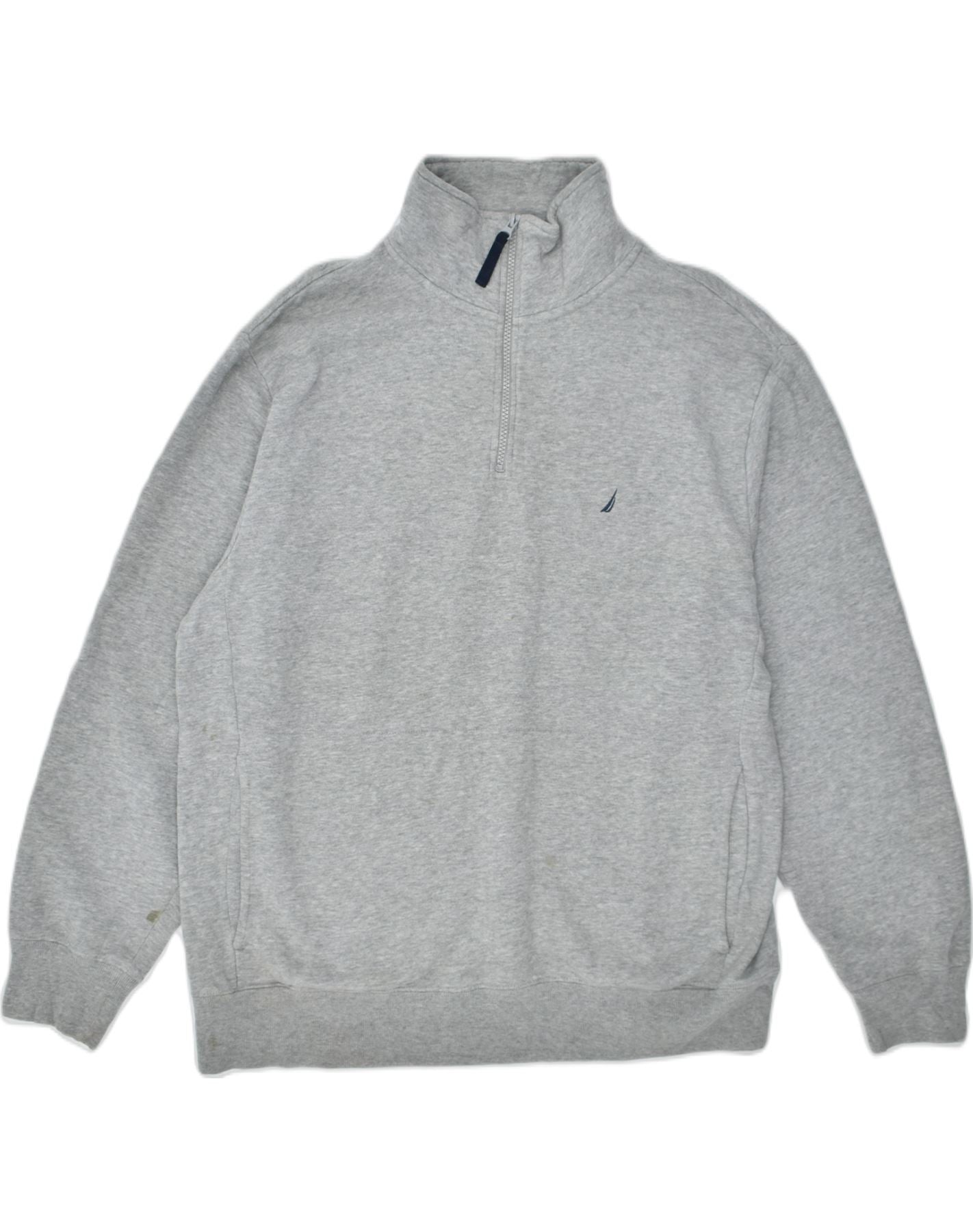 Image of NAUTICA Mens Zip Neck Sweatshirt Jumper Large Grey Cotton