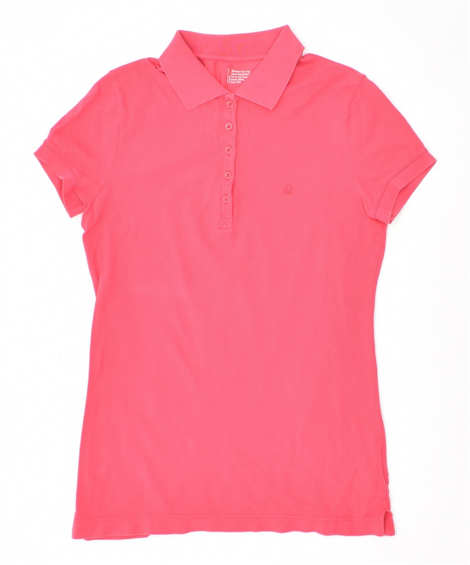 Image of BENETTON Womens Polo Shirt UK 12 Medium Pink Cotton